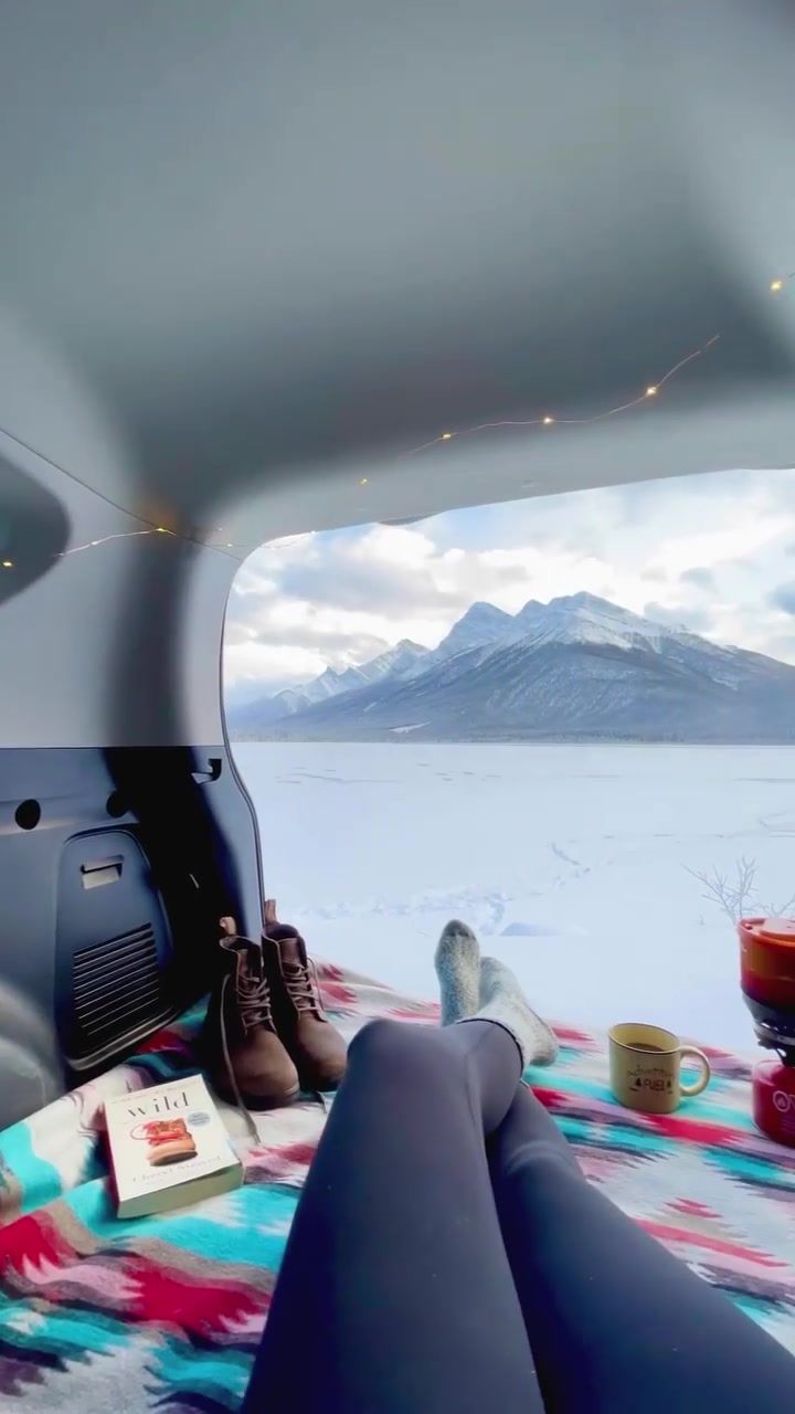 Camping Coffee Break in Snowy Mountain View