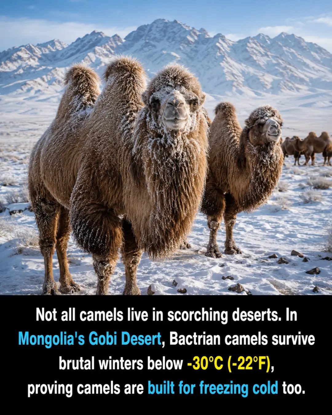 Bactrian Camels' Winter Survival in Mongolia's Gobi Desert
