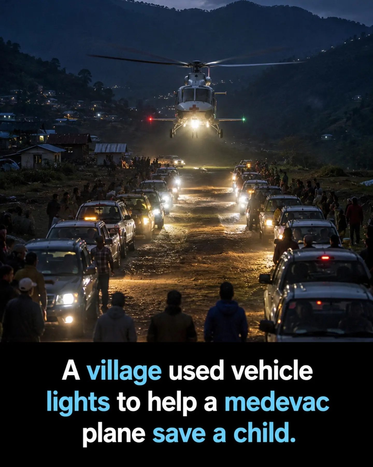 Helicopter Rescue: Village Unites for Nighttime Medical Evacuation