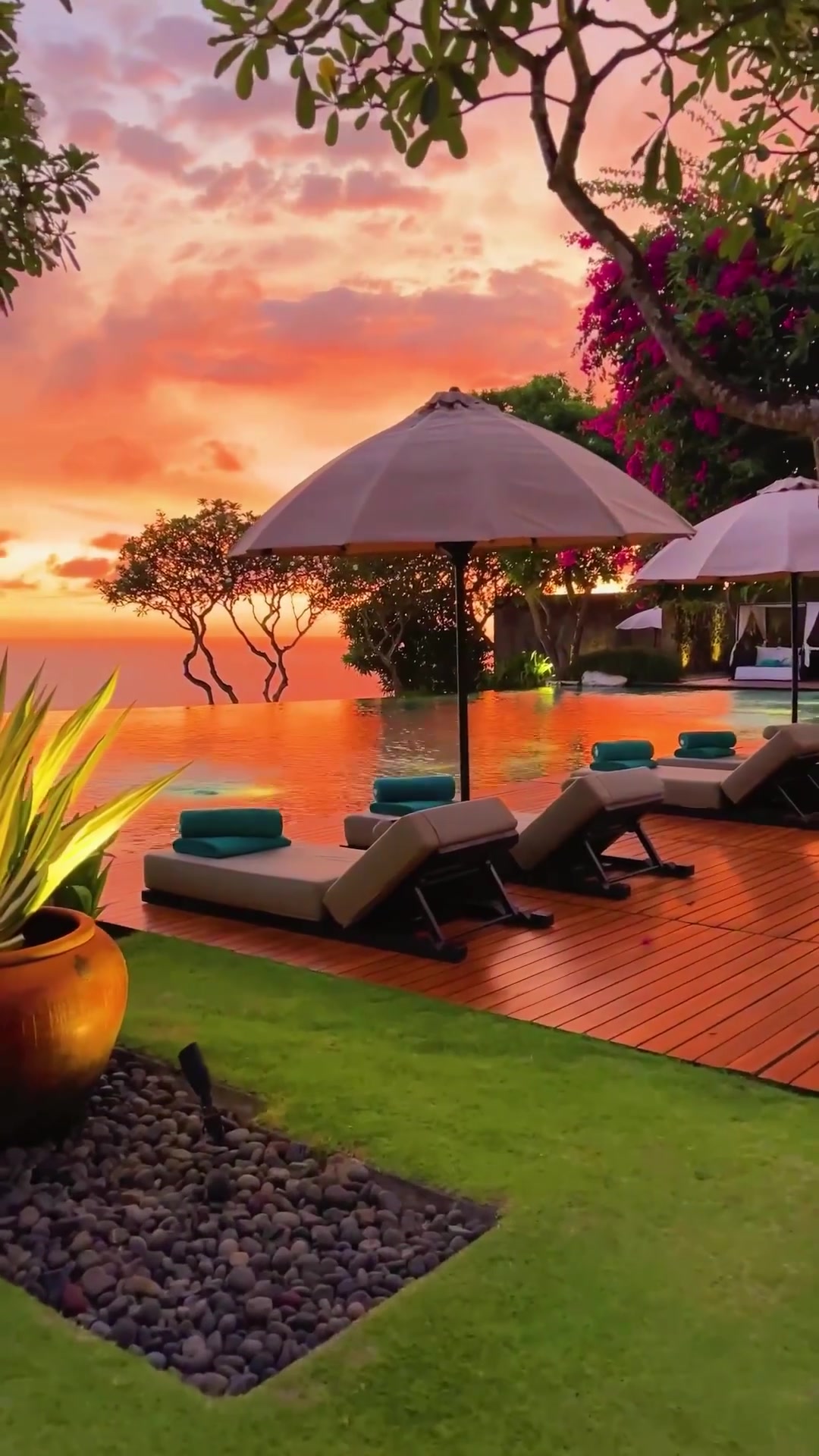 Tropical Sunset at Luxury Resort Pool