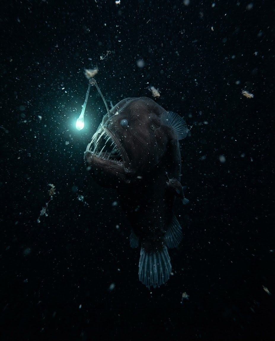 Deep Sea Anglerfish: Bioluminescent Lure in Action
