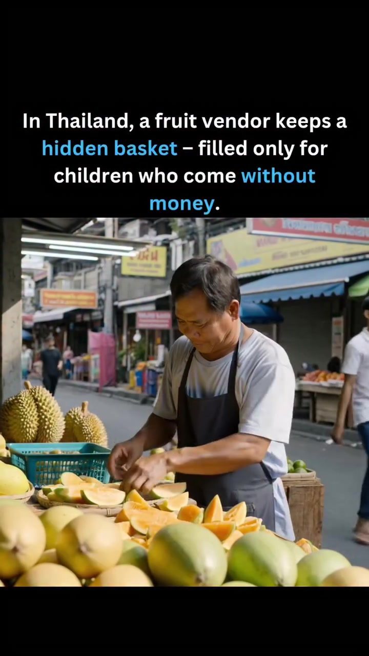 Heartwarming Act: Thai Fruit Vendor's Kindness to Children