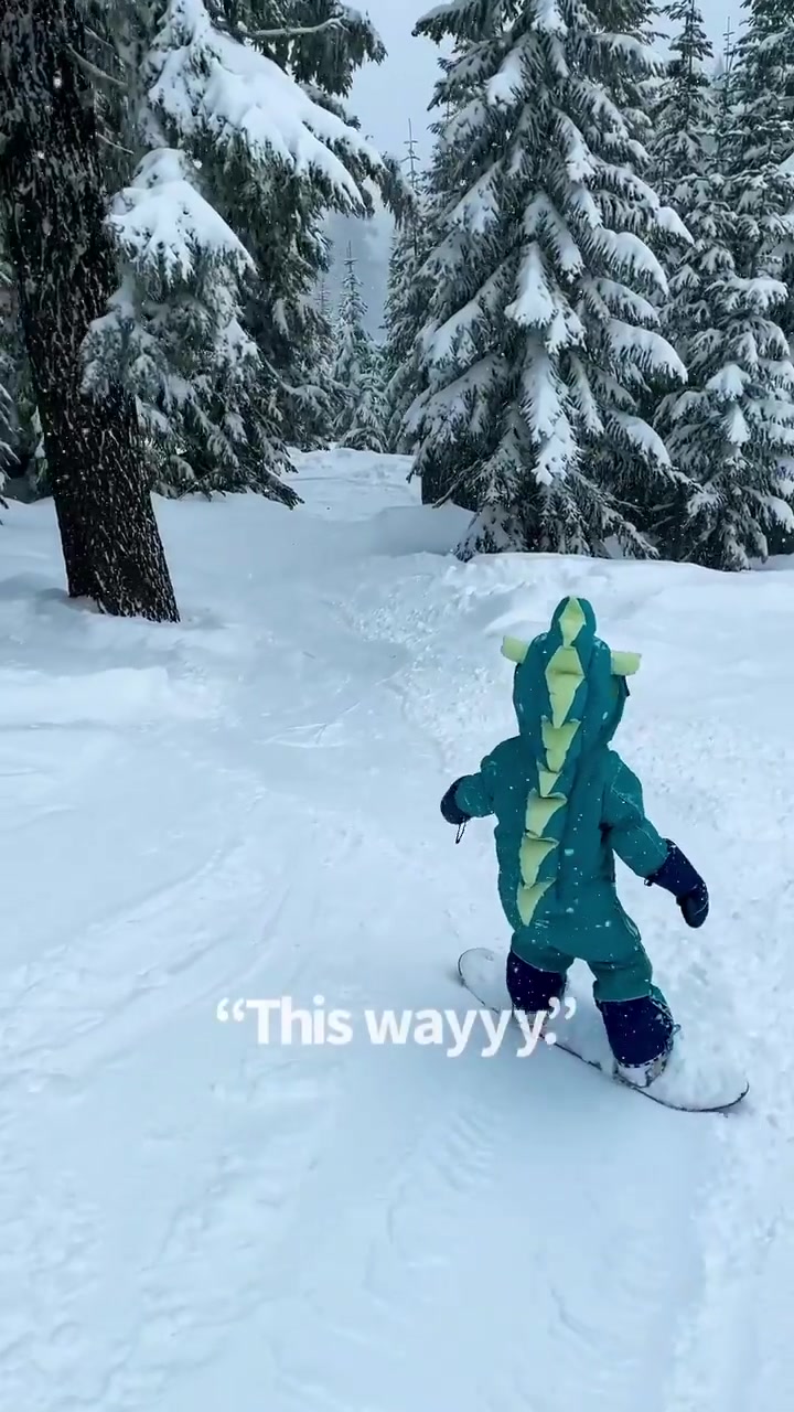 Child's Dinosaur Costume Snowboarding Fall