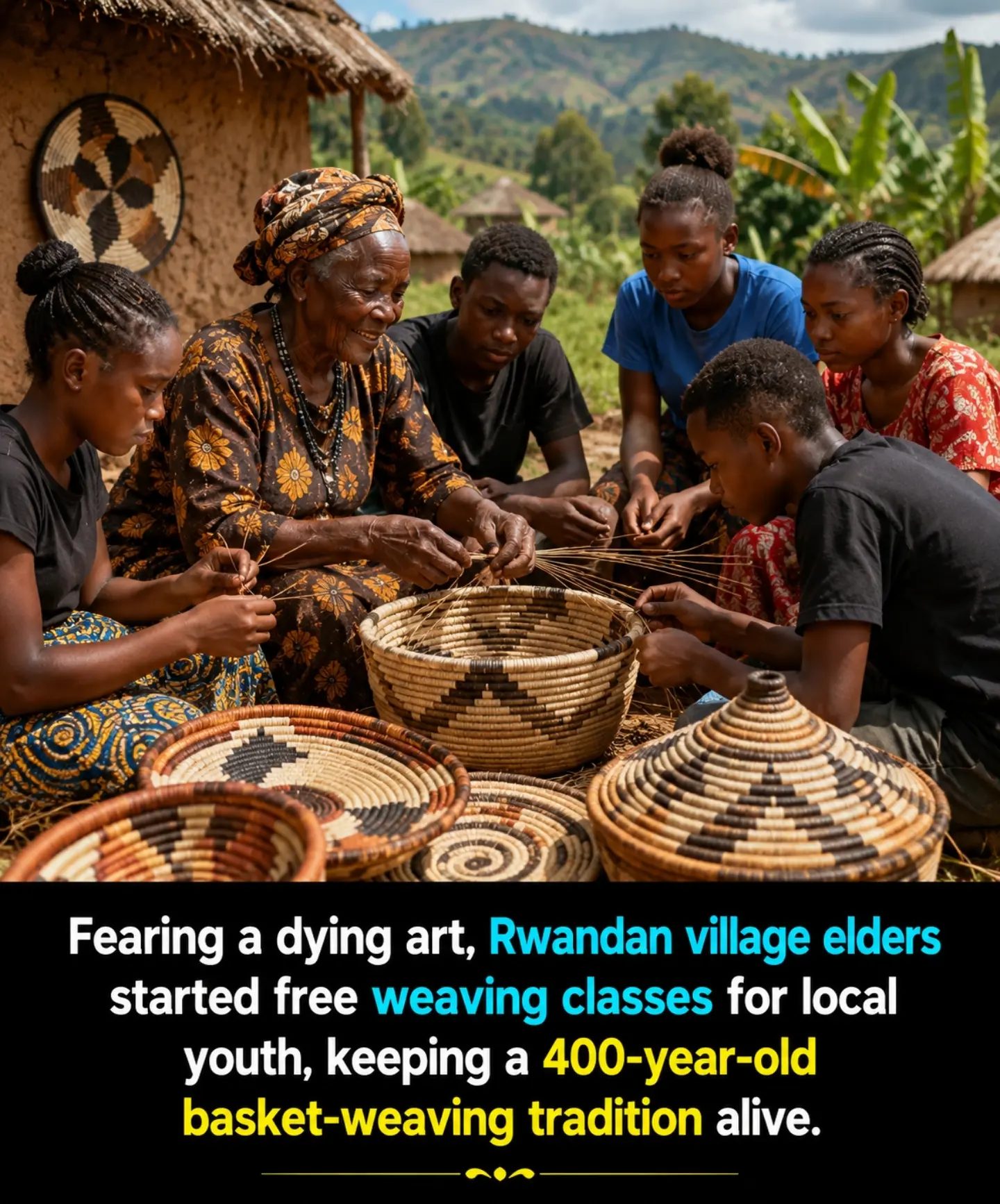 Rwandan Elders Teach Youth Basket Weaving to Preserve Culture