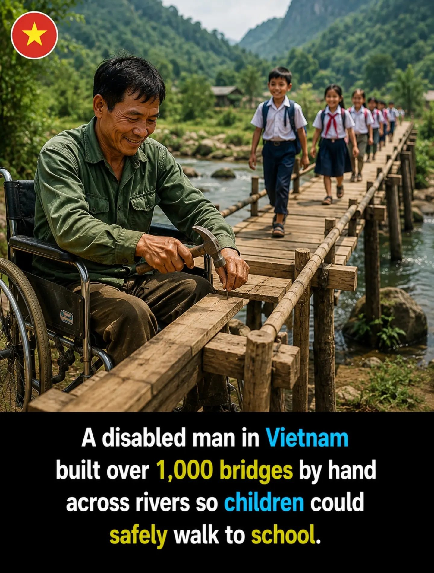 Vietnamese Man Builds 1,000 Bridges by Hand for Schoolchildren
