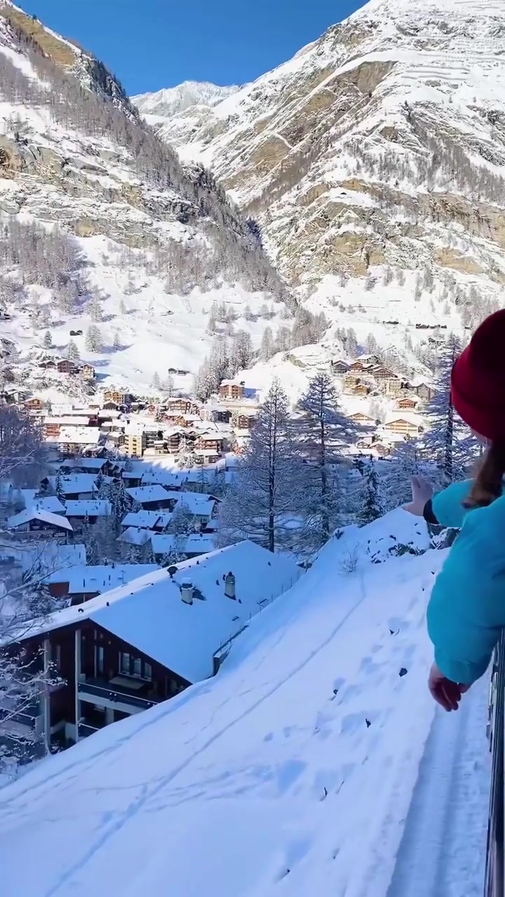 Snowy Mountain Village: Breathtaking Winter View