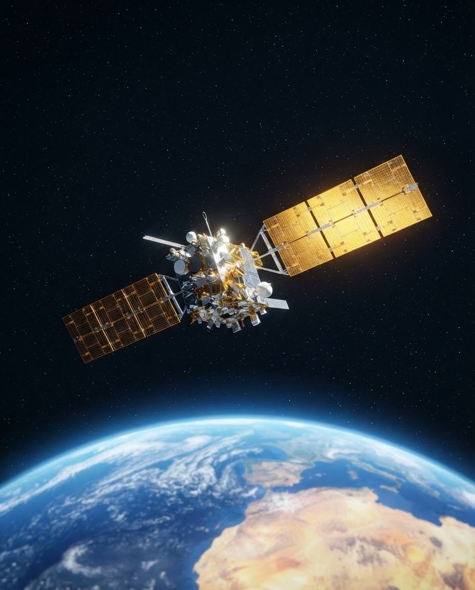 Communication Satellite Orbiting Earth: Technology in Space