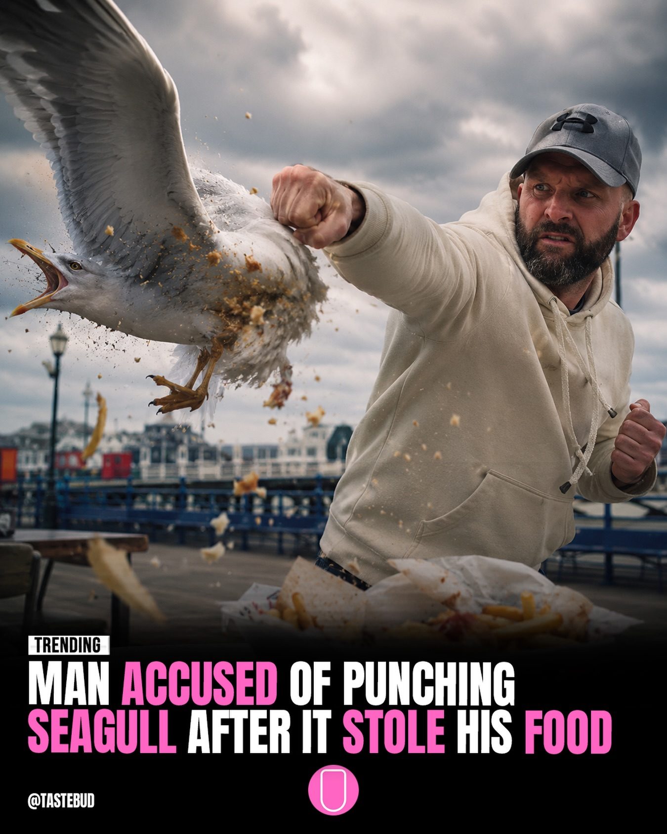 Man Punches Seagull After Bird Snatches His Food