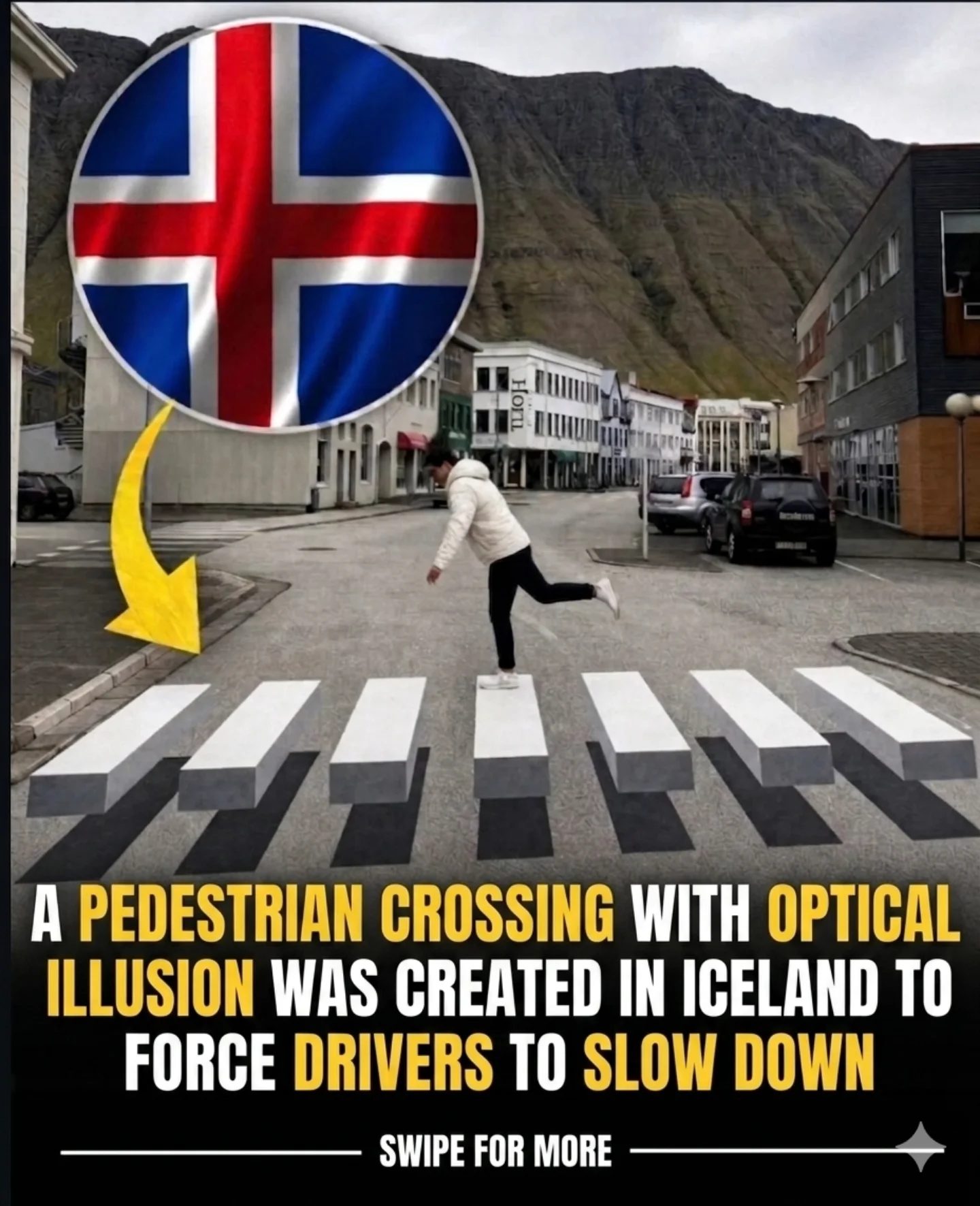Iceland's Ingenious Optical Illusion Crosswalk for Traffic Safety