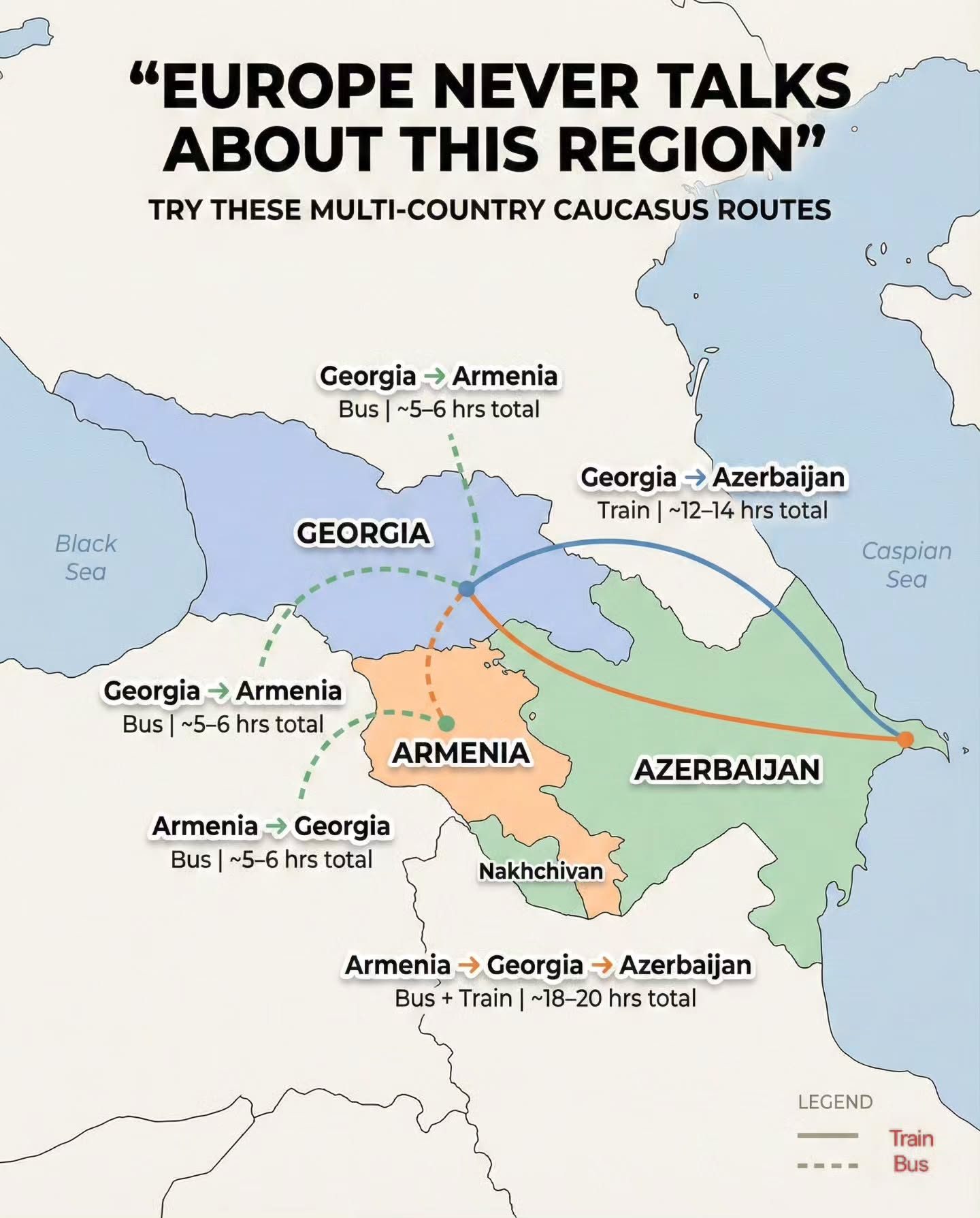 Caucasus Travel: Multi-Country Bus & Train Routes