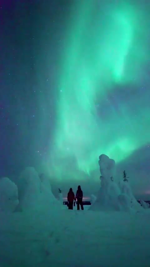 Aurora Borealis: Northern Lights Over Snowy Landscape