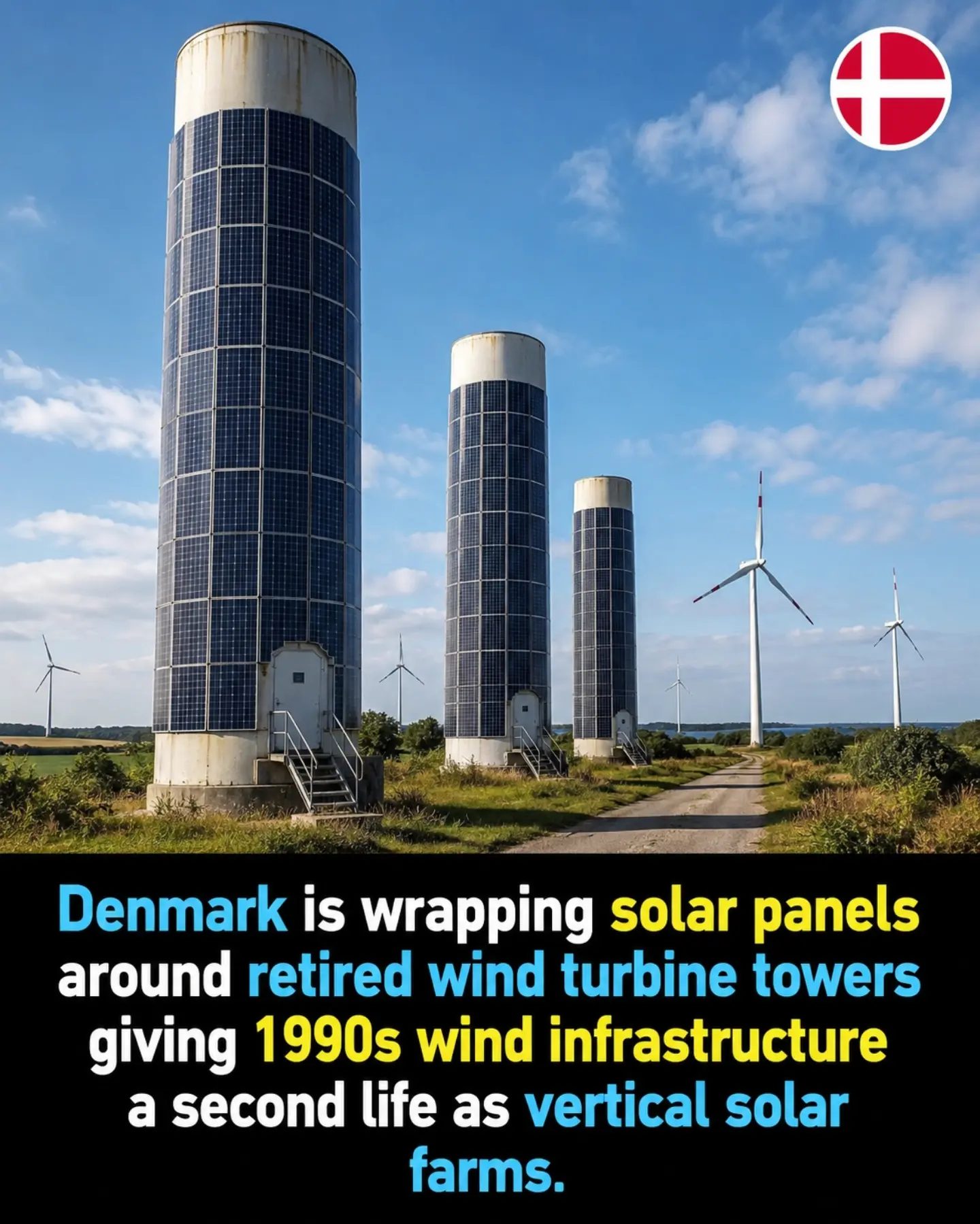 Denmark's Innovative Vertical Solar Farms Revitalize Wind Towers