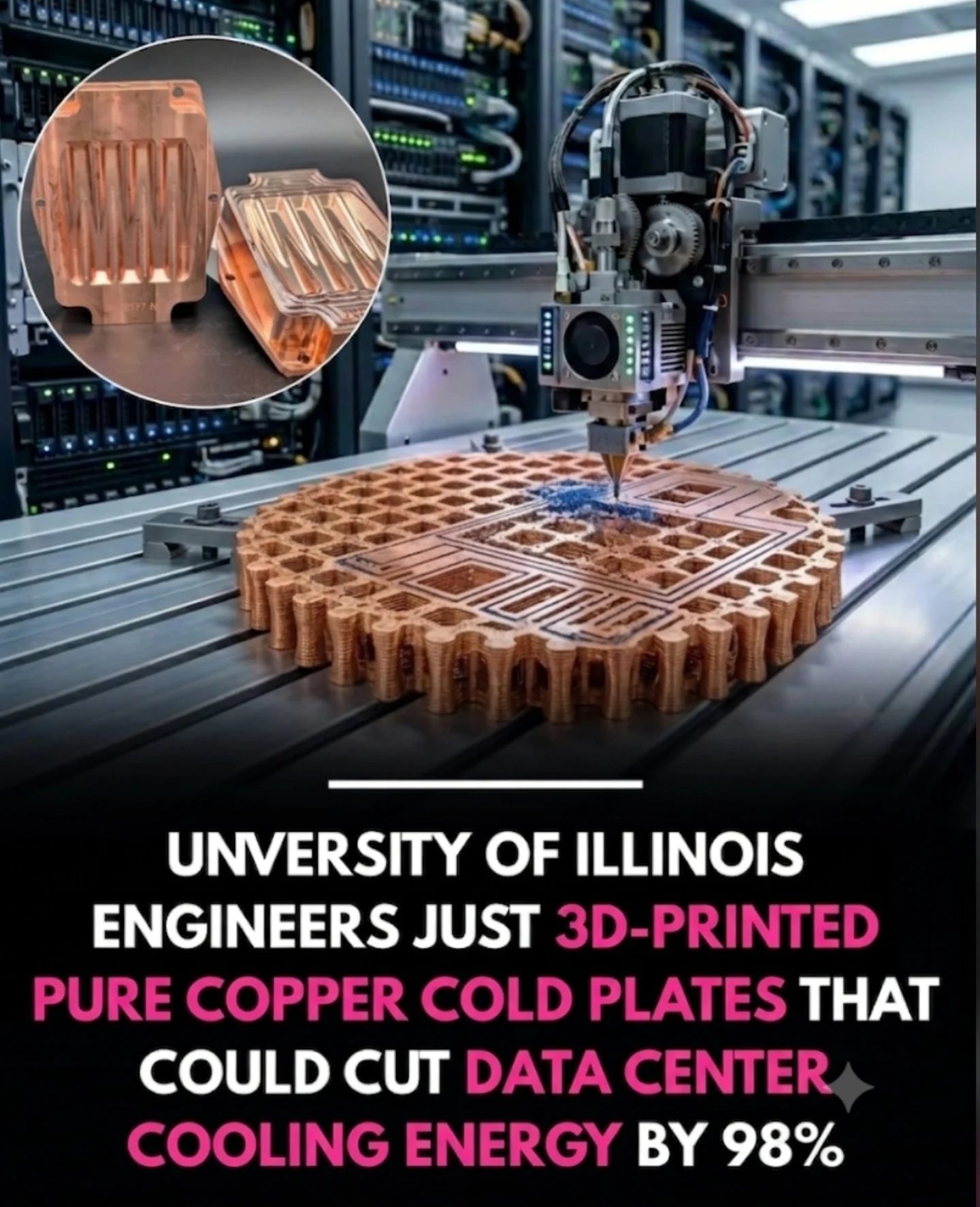 University of Illinois 3D Prints Copper Plates to Cut Data Center Cooling by 98%