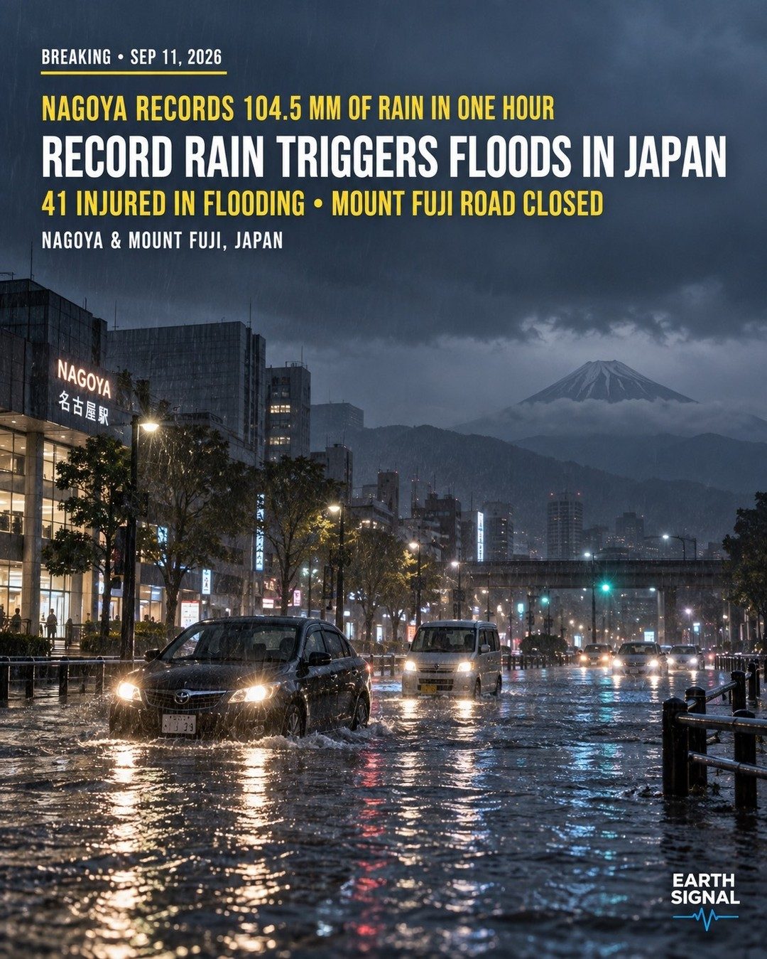Nagoya Flooding: 41 Injured, Mount Fuji Road Closed