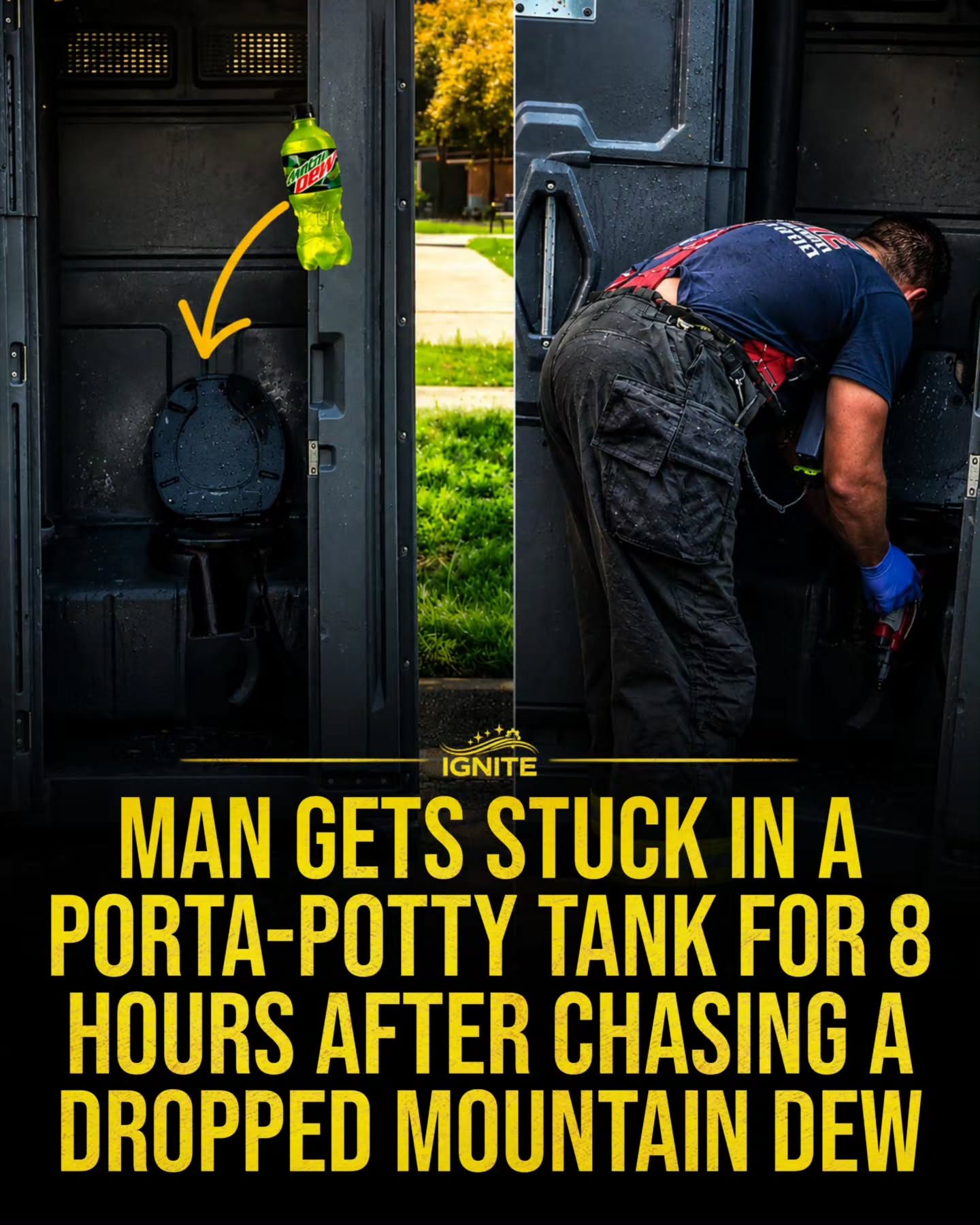 Man Chases Mountain Dew, Gets Stuck in Porta-Potty for 8 Hours