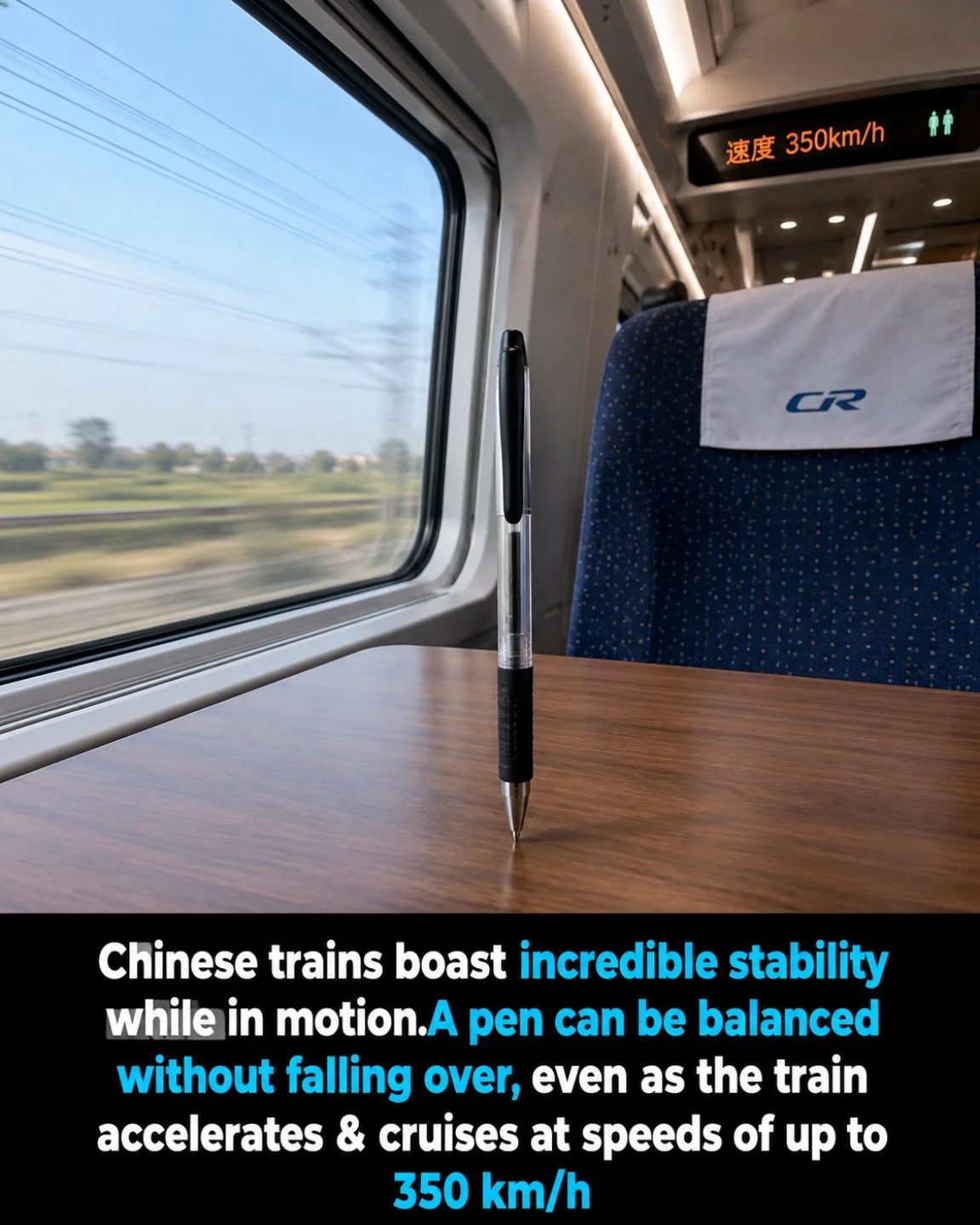 Chinese High-Speed Train Stability: Pen Balancing at 350 km/h