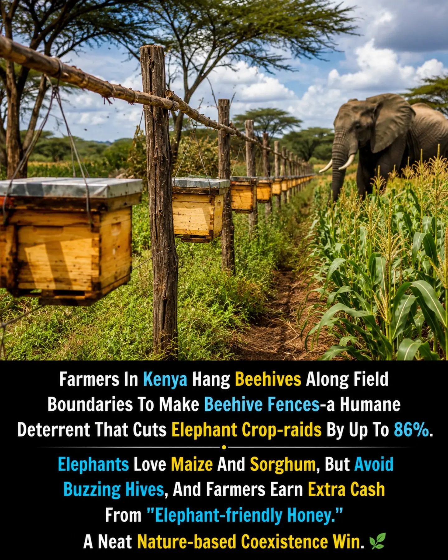 Kenyan Farmers Use Beehives to Safely Deter Elephants