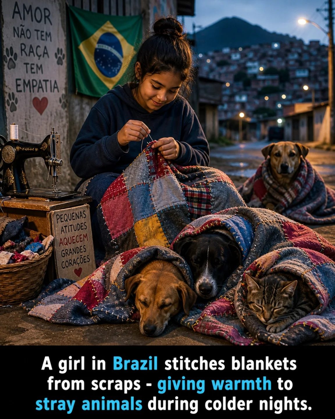 Young Brazilian Woman Sews Blankets for Stray Animals