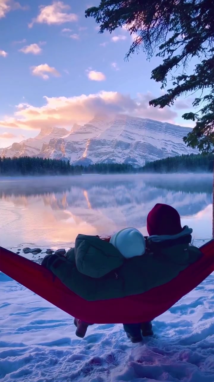 Relaxing in a Hammock: Scenic Snowy Landscape