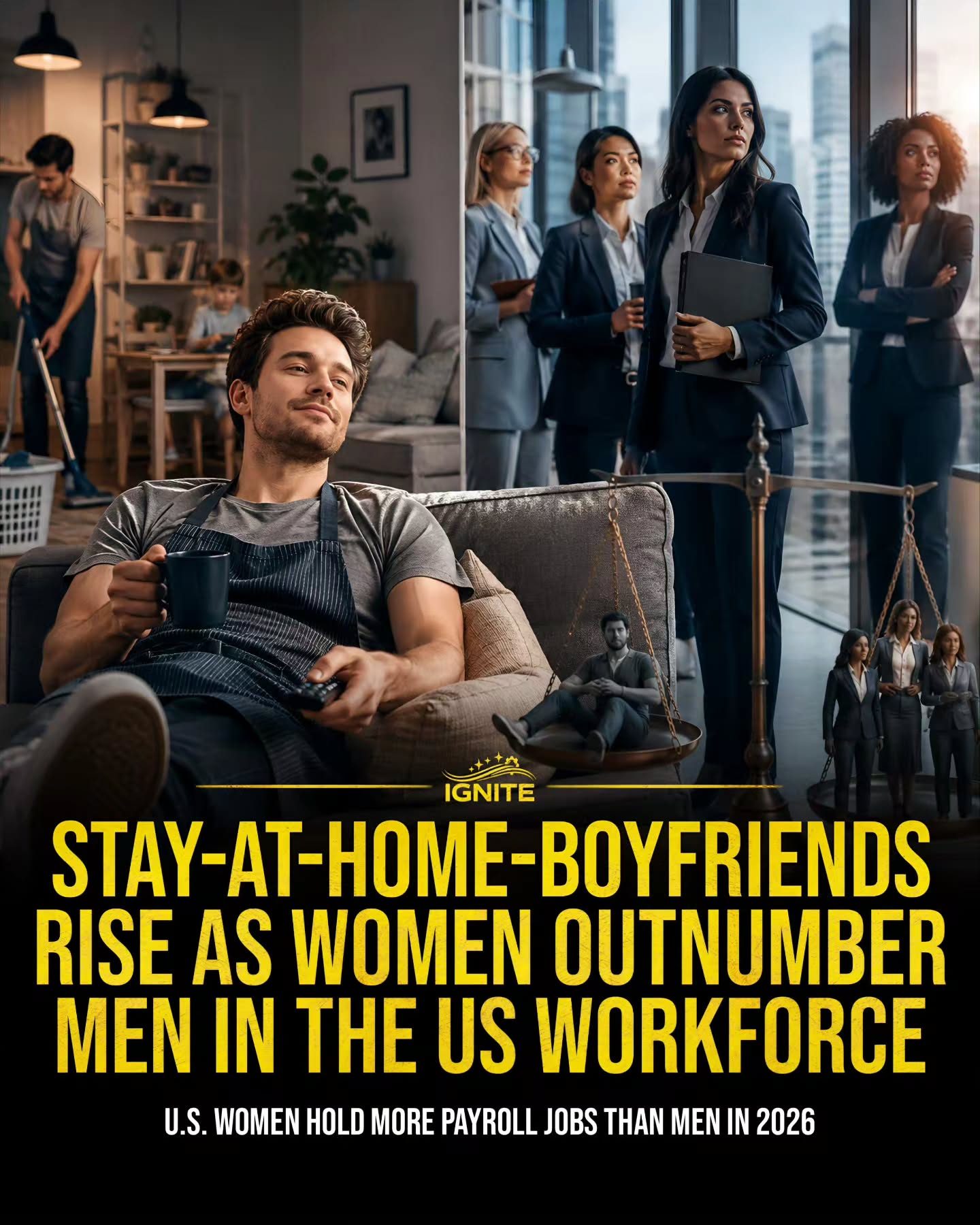 Evolving Gender Roles: Women Dominate US Workforce as Stay-At-Home Boyfriends Rise