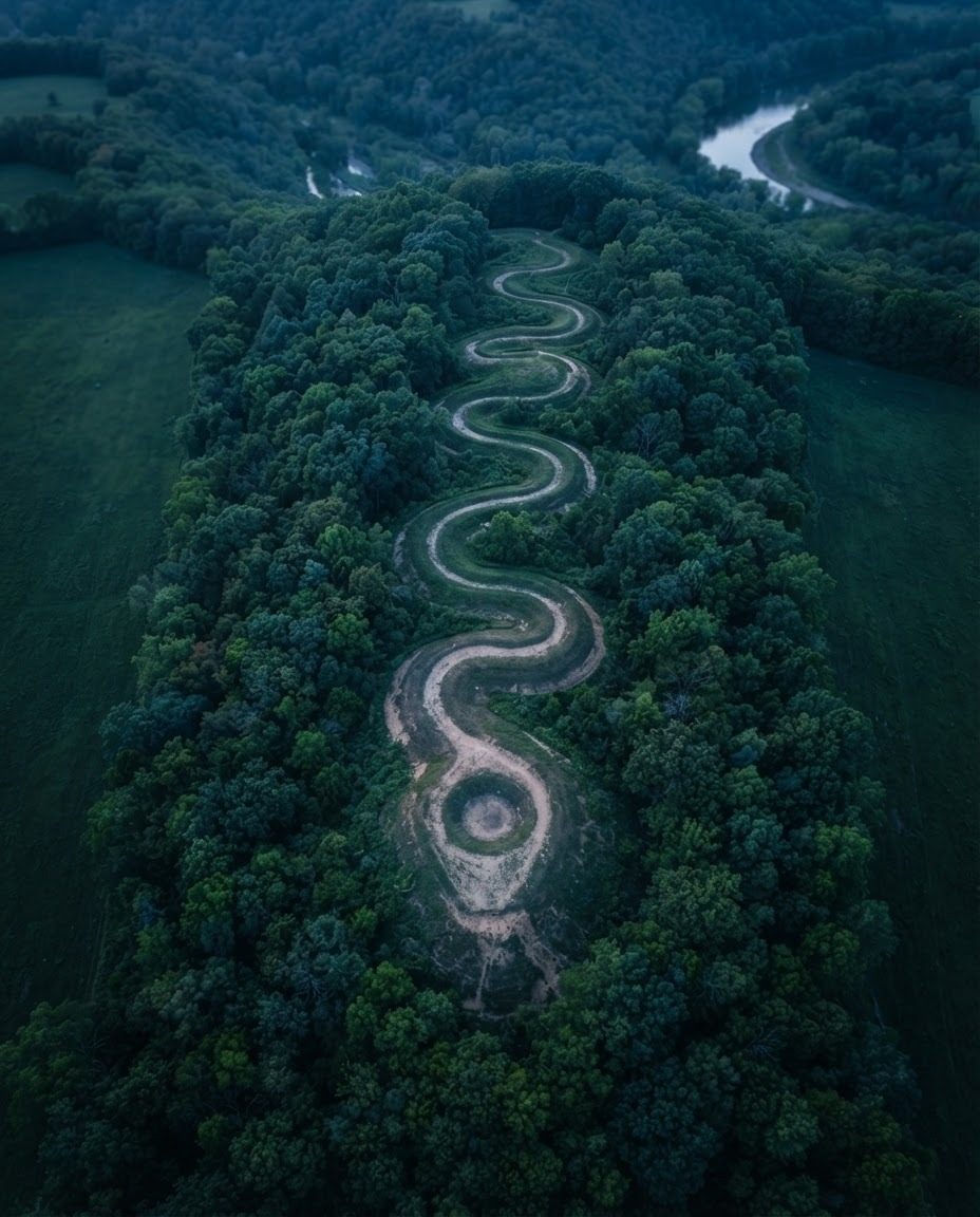 Aerial View of a Winding Road Through Forest