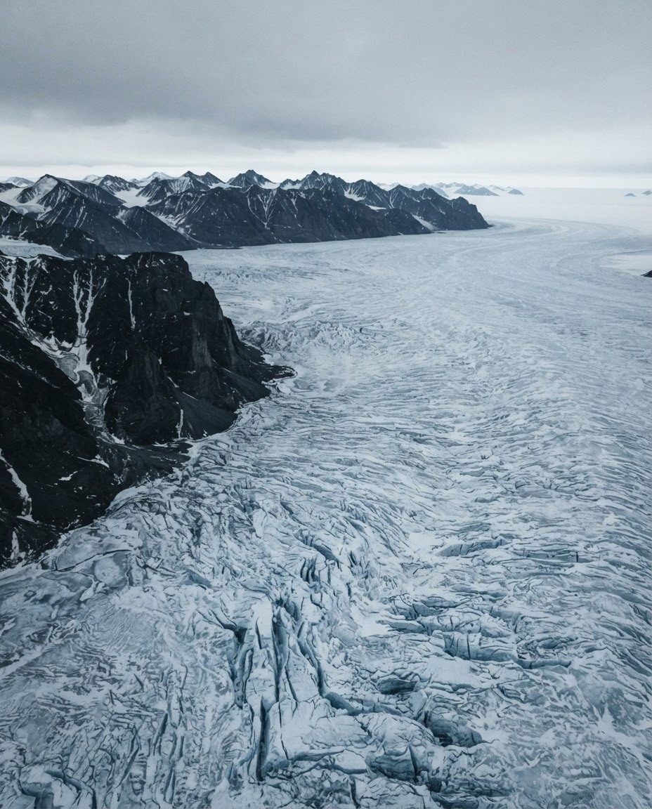 Glacier Aerial Photography: Mountain Range Backdrop