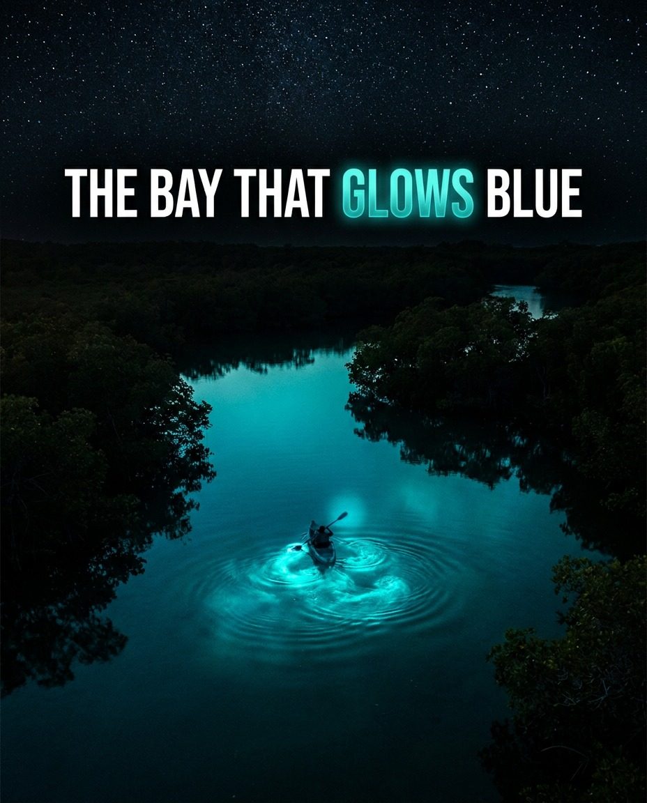 Kayaking in a Bioluminescent Bay at Night