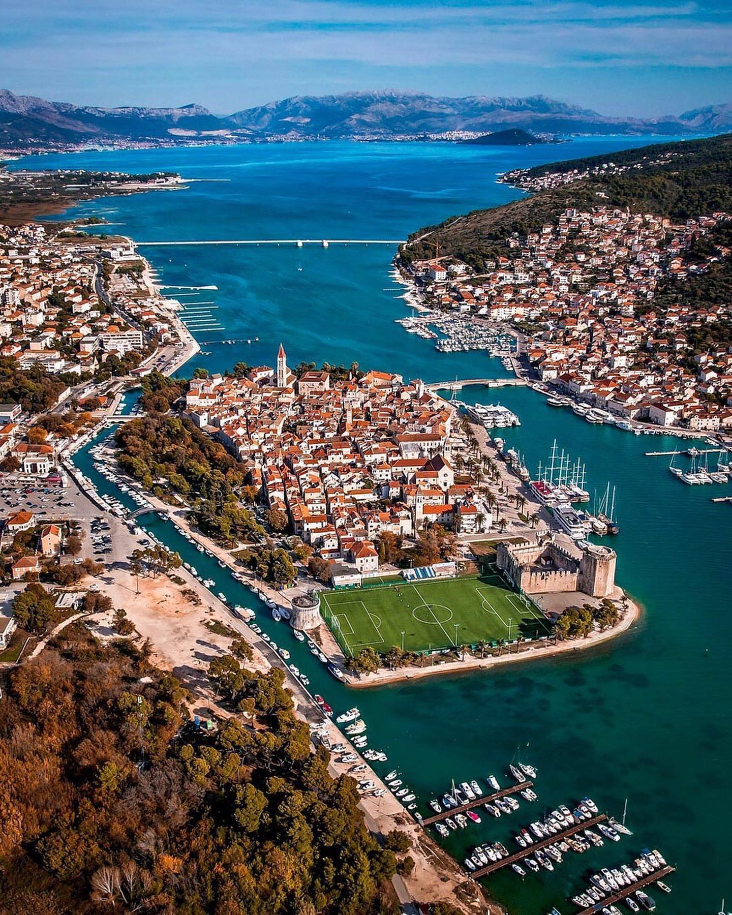 Aerial Views of Korcula, Croatia's Architecture