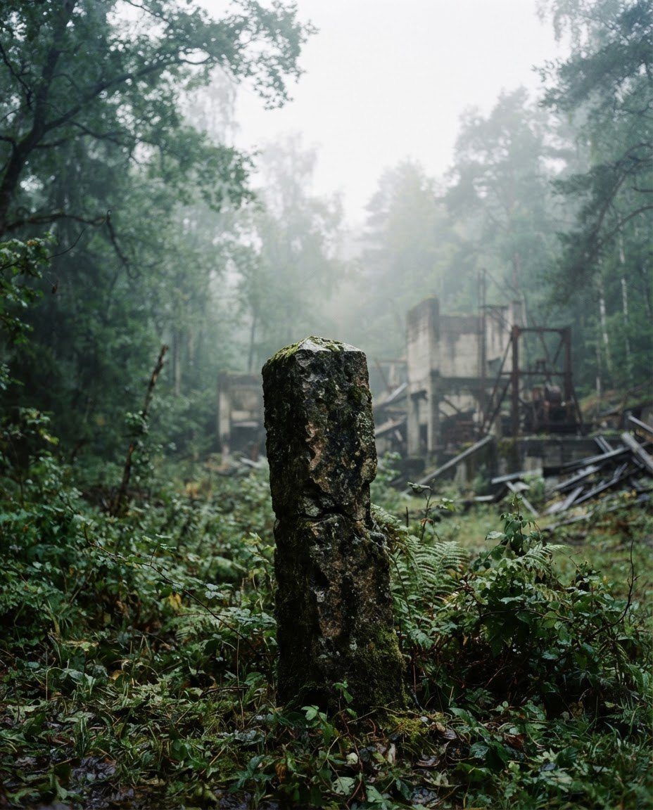Forest Ruins in Misty Forest Scene