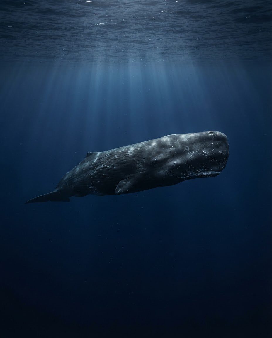 Whale Swimming in Deep Blue Water