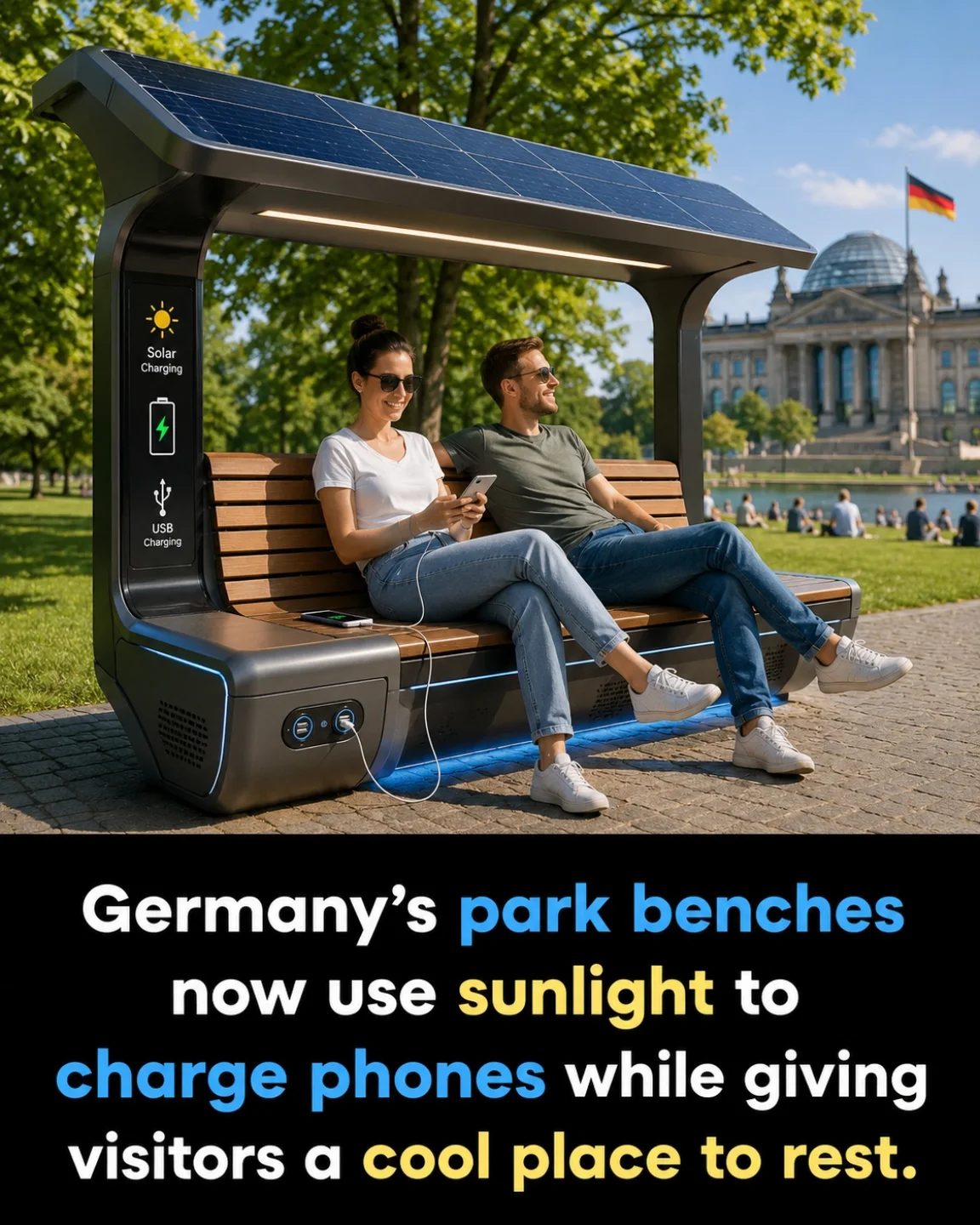 Germany's Solar-Powered Park Benches: Rest and Charge