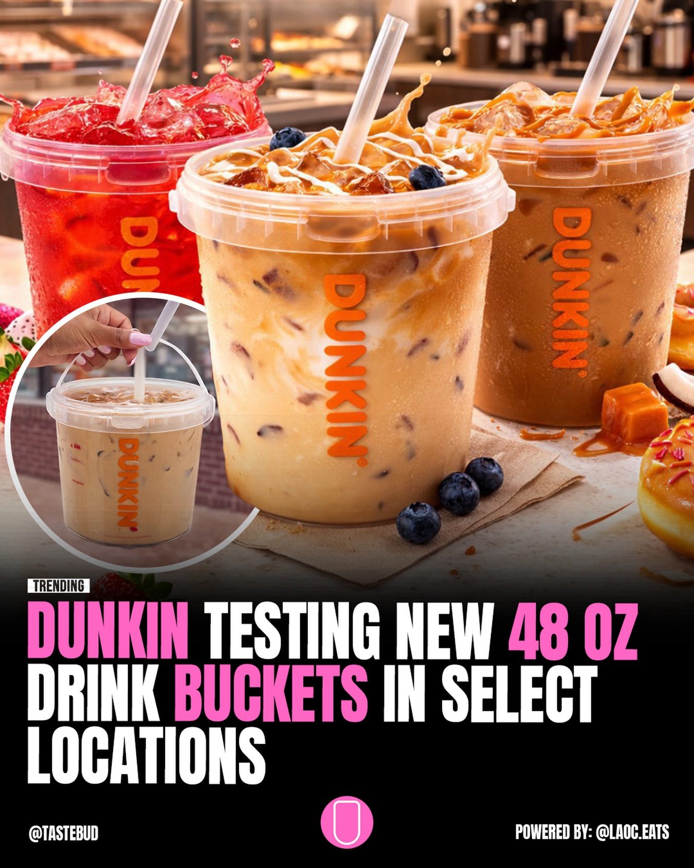 Dunkin' Tests 48 oz Drink Buckets with Jumbo Straws