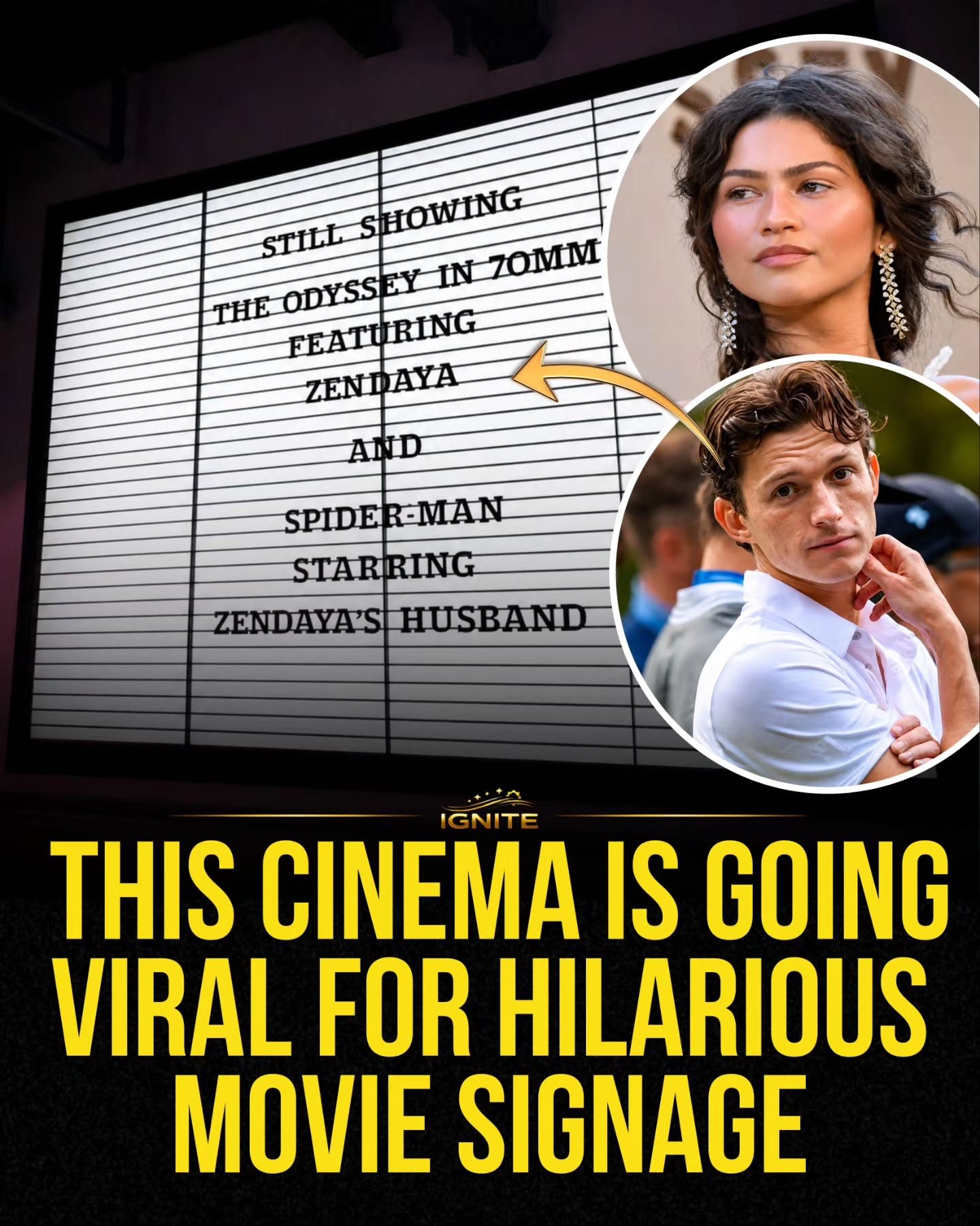 Hilarious Cinema Signage Turns Zendaya and Tom Holland's Marriage into Viral Movie Promo