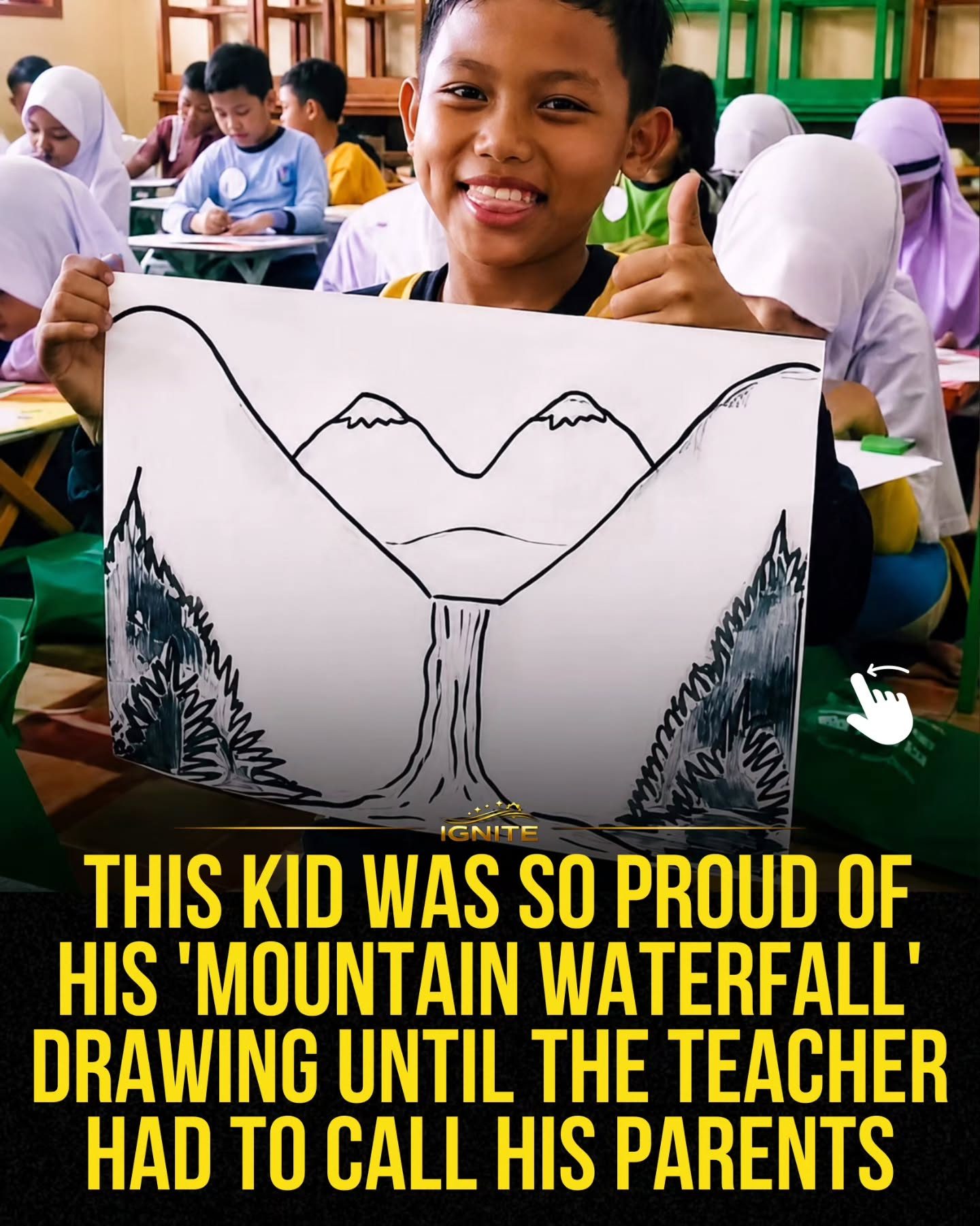 Teacher Misinterprets Boy's Mountain Artwork Drawing