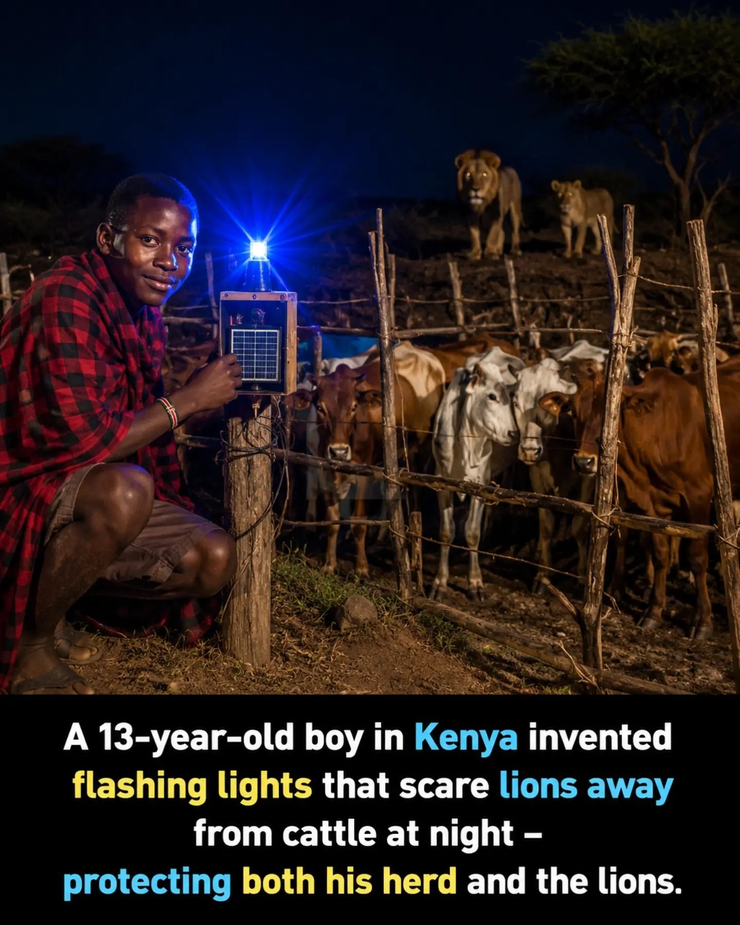 Kenyan Boy Invents Solar Lights to Deter Lions