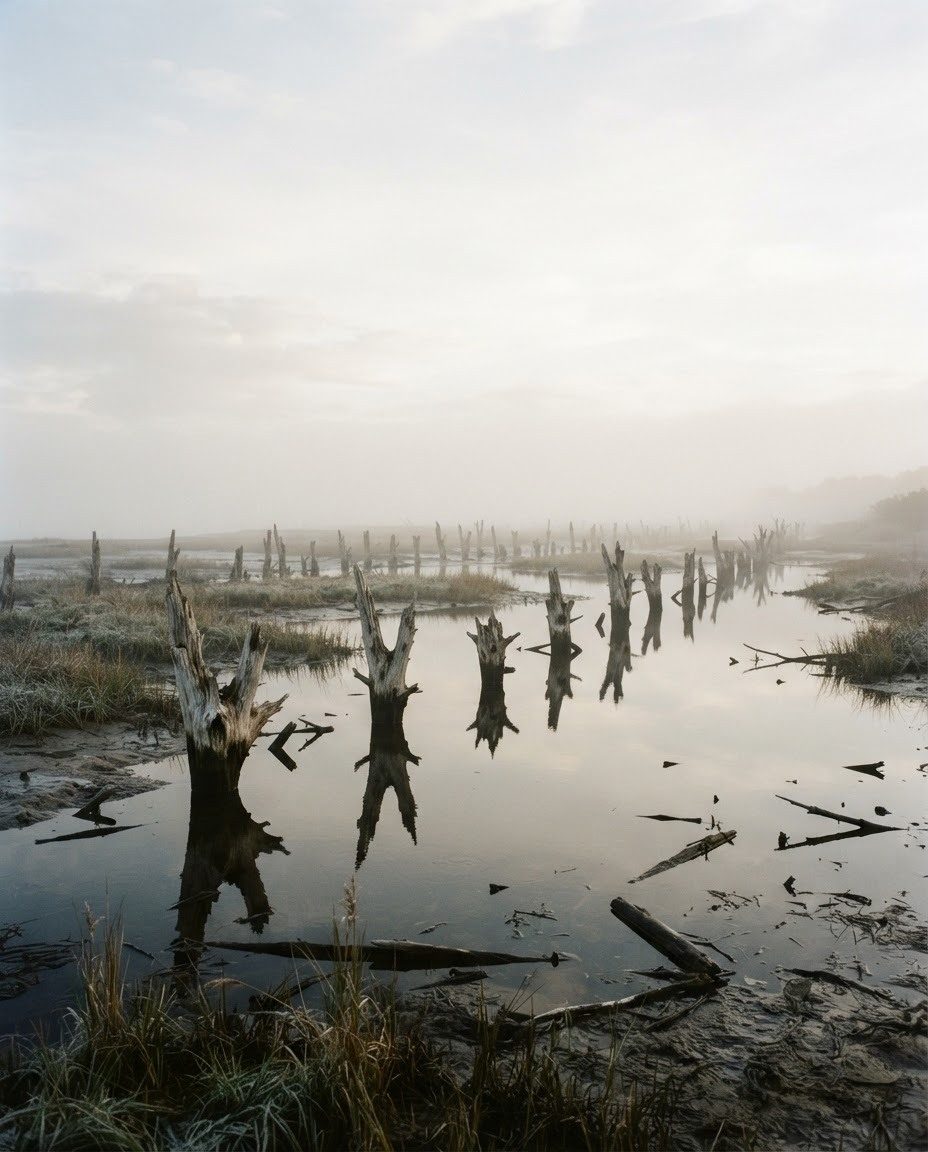 Foggy Marsh Landscape: Serene and Mysterious
