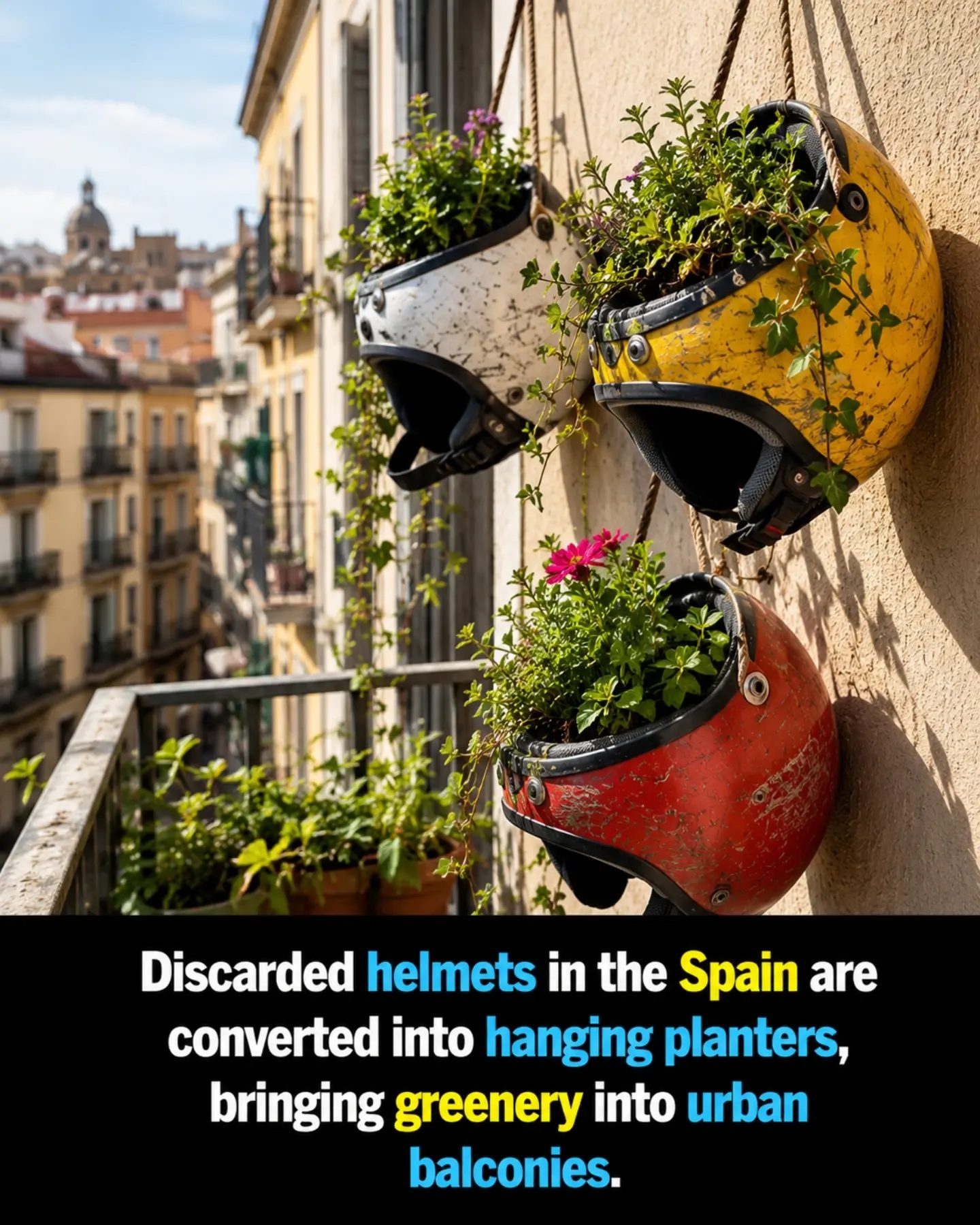Transform Urban Balconies with Upcycled Helmet Planters