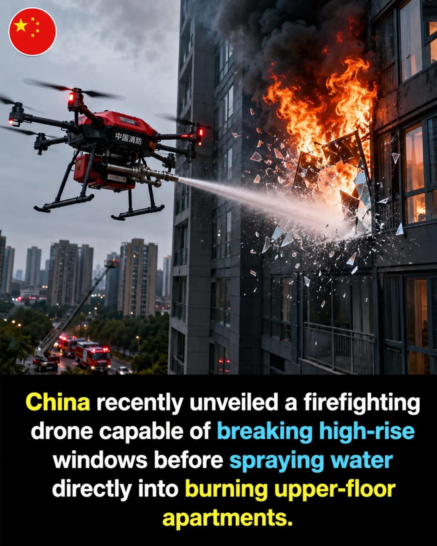 Innovative China Firefighting Drone Breaks Windows, Sprays Water
