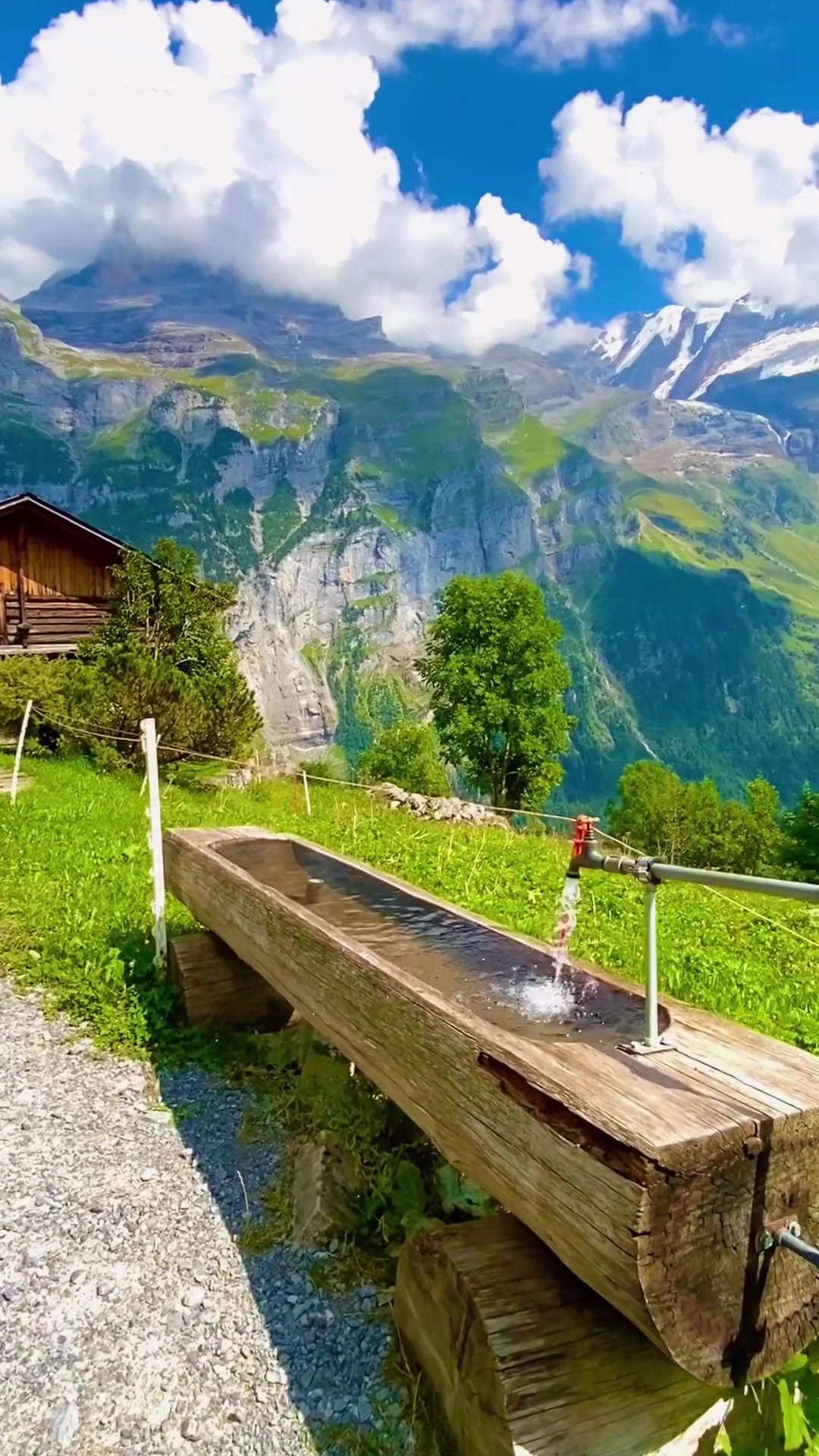 Swiss Alps Water Fountain: Mountain Scenery