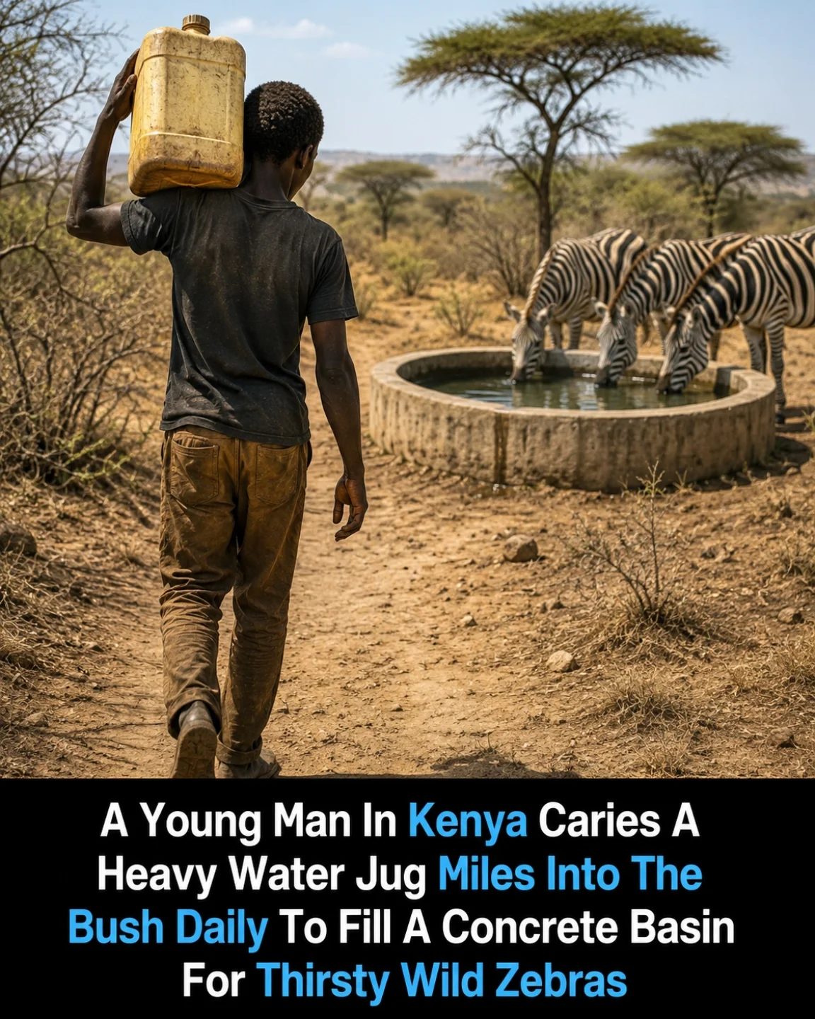 A Kenyan Man's Daily Journey to Quench Thirsty Zebras
