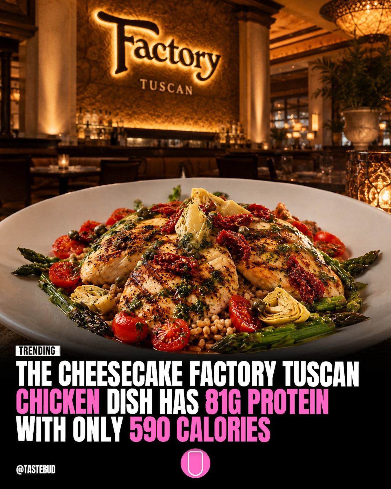 The Cheesecake Factory's Tuscan Chicken: 81g Protein Under 600 Calories