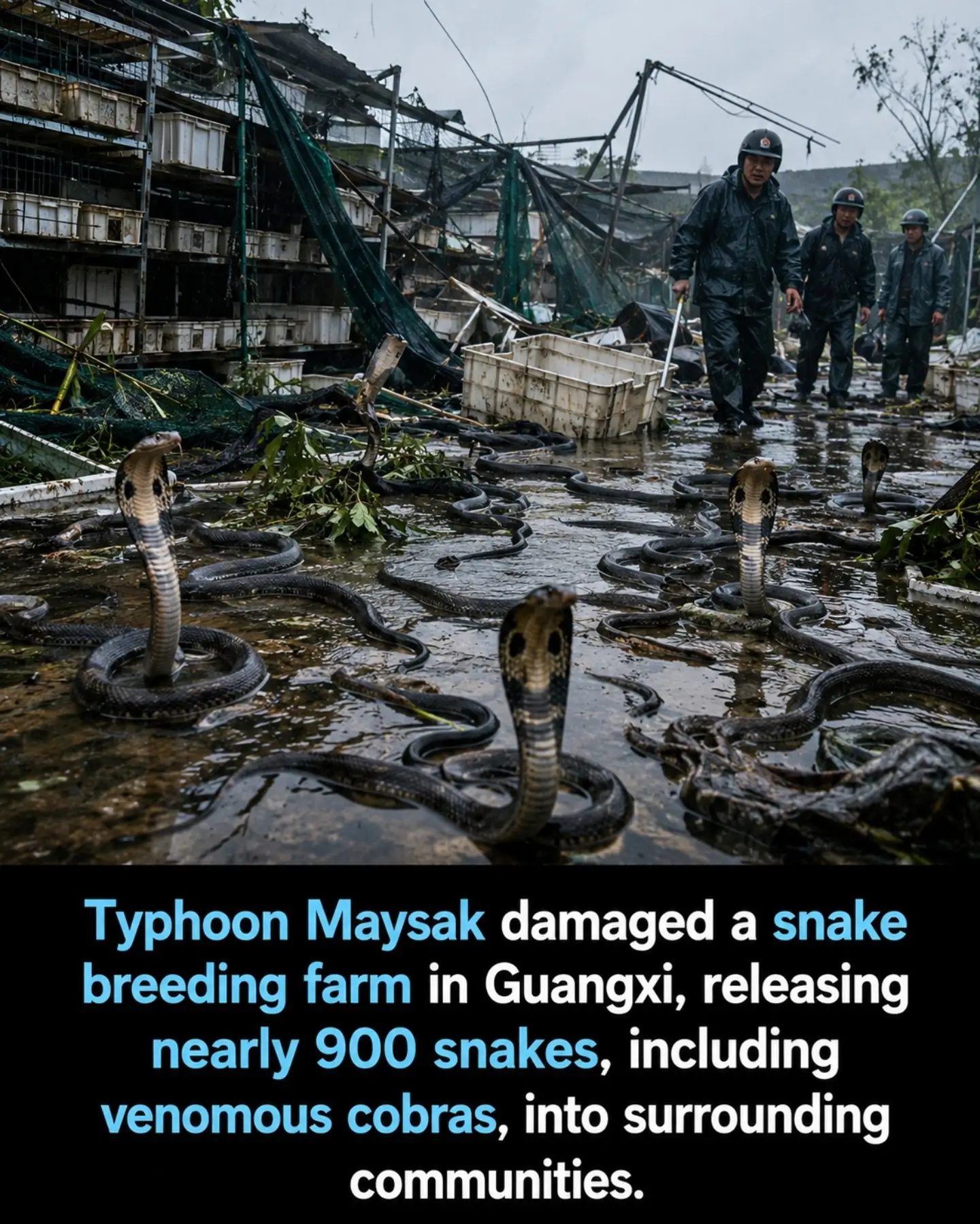 Typhoon Maysak: 900 Snakes, Including Cobras, Released in Guangxi