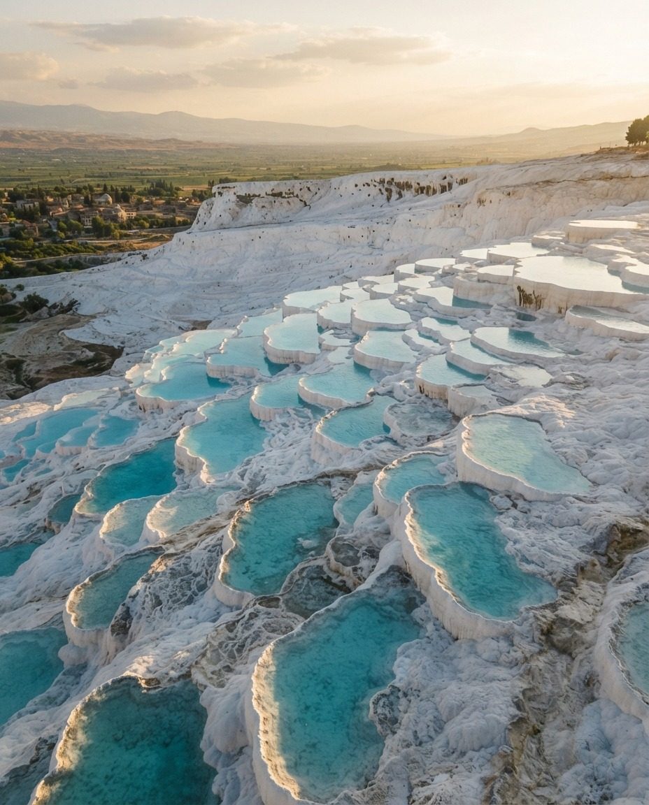 Pamukkale Turkey's Travertine Terraces Aerial View