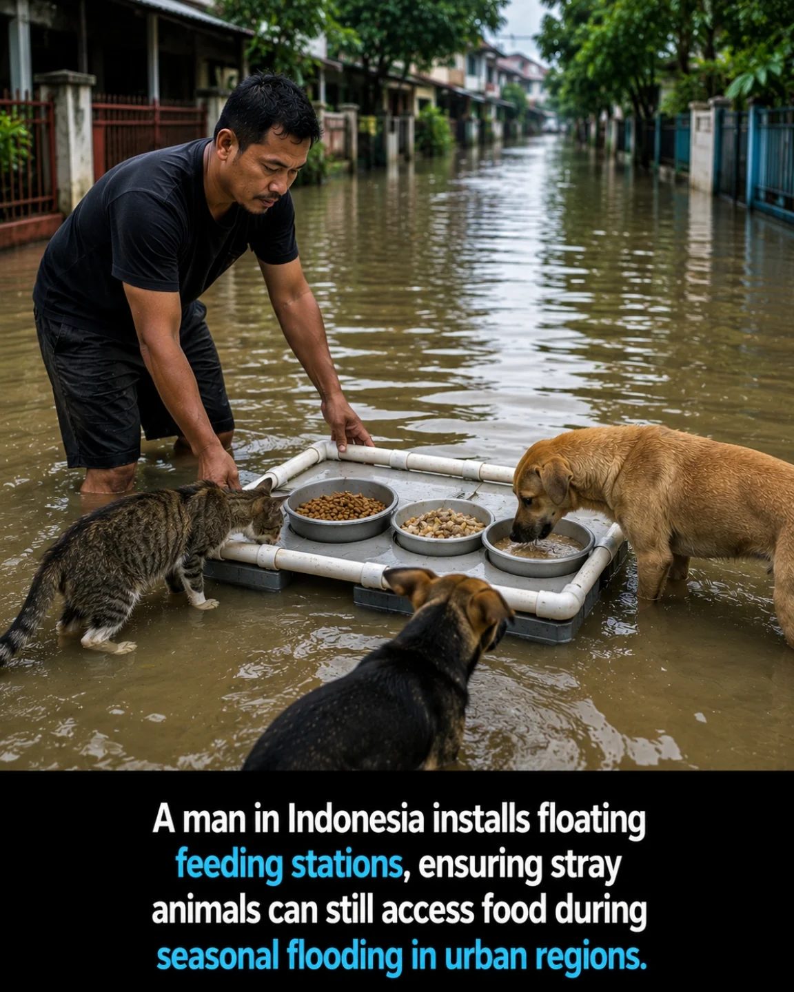 Innovative Floating Feeding Stations Aid Indonesia's Stray Animals