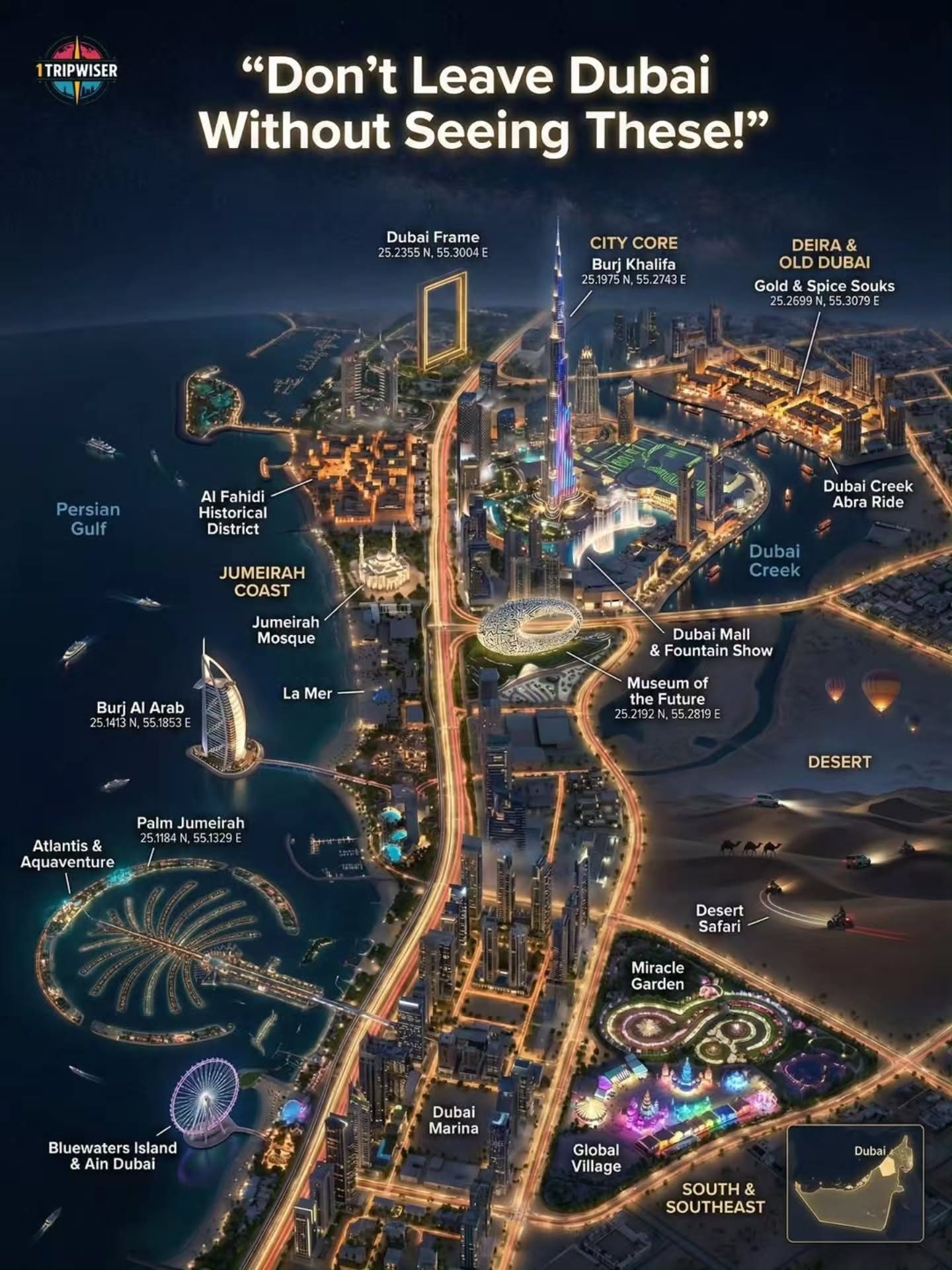 Explore Dubai's Top Attractions with Trip Core's Interactive Map