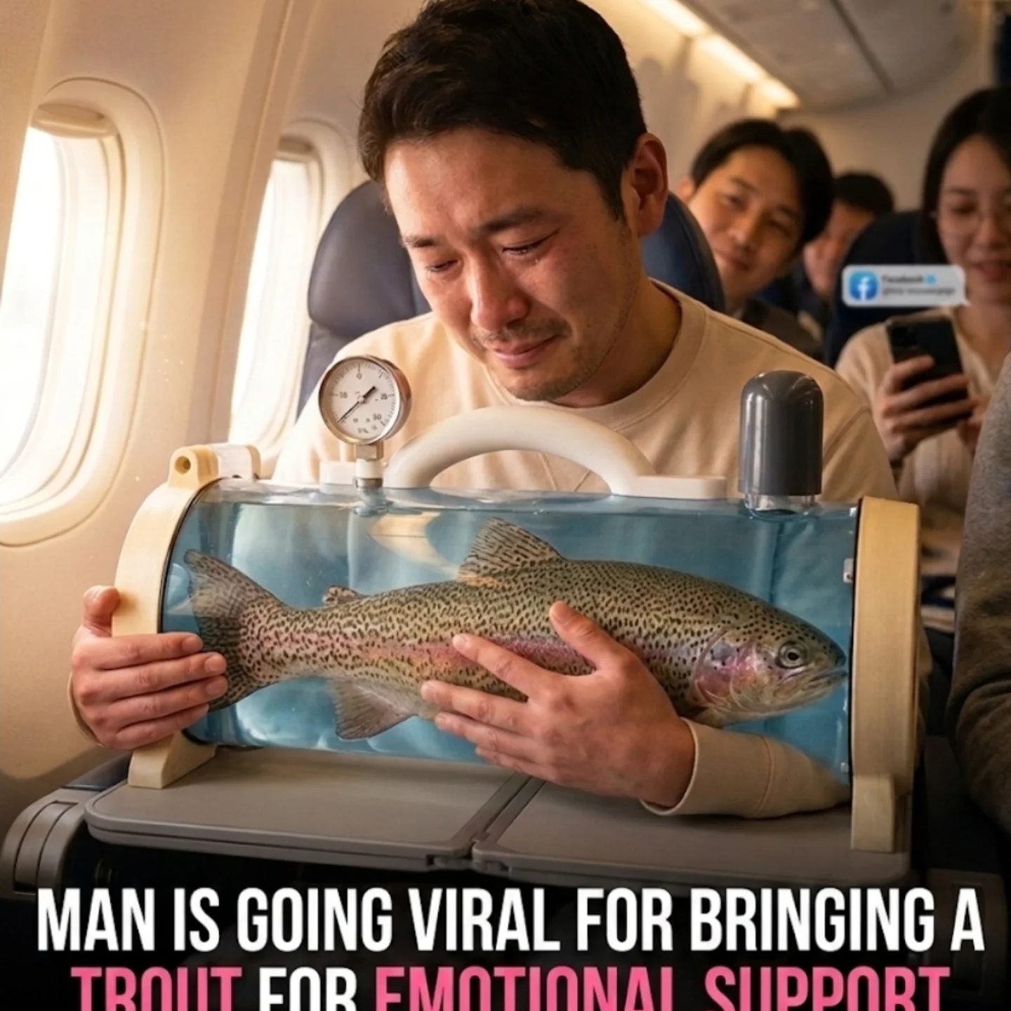 Man Flies with Emotional Support Trout in Custom Aquarium