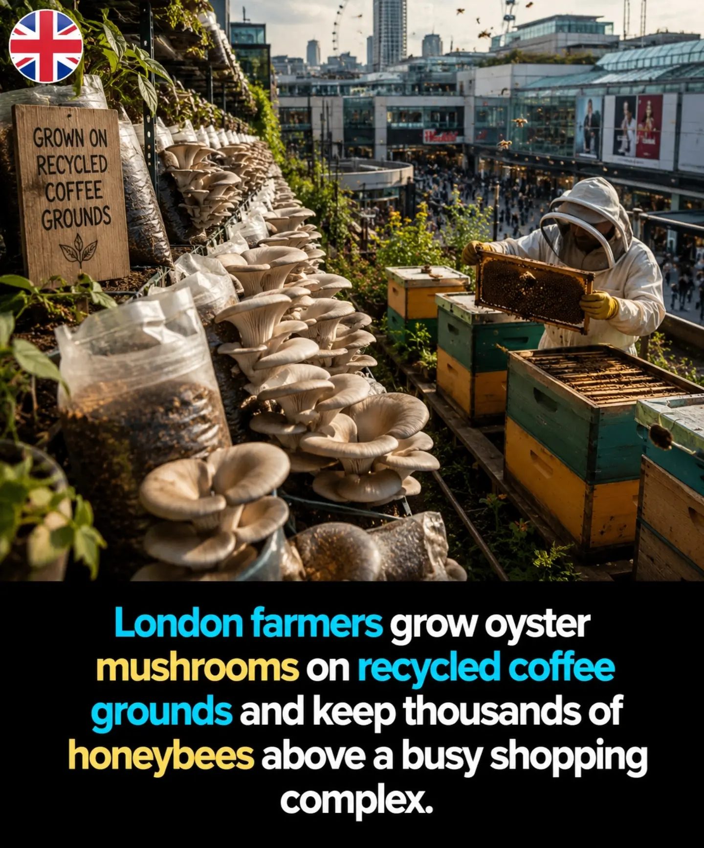London's Vertical Farming: Growing Mushrooms and Bees Above a Shopping Complex