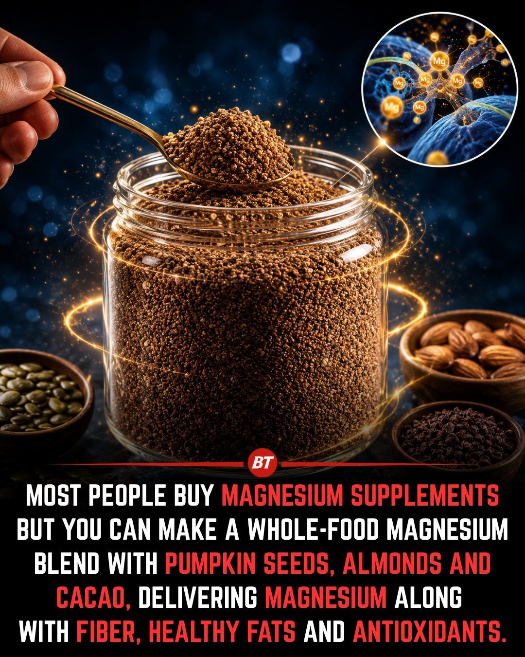 Nutrient-Rich Magnesium Blend: Pumkin Seeds, Almonds, Cacao
